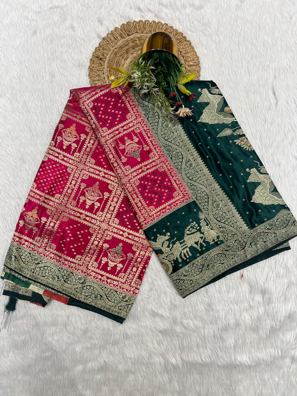 💫 Bandhani Gharchola Saree with Lagdi Patto & Latkan | Heavy Dual-Tone Pallu | Designer Border 🧵✨