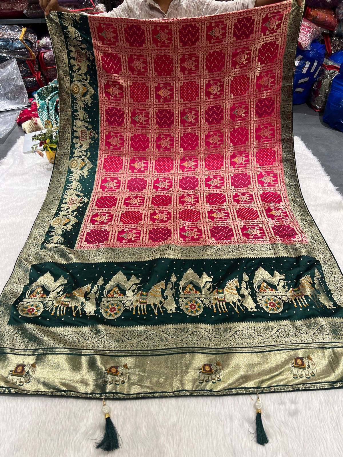💫 Bandhani Gharchola Saree with Lagdi Patto & Latkan | Heavy Dual-Tone Pallu | Designer Border 🧵✨