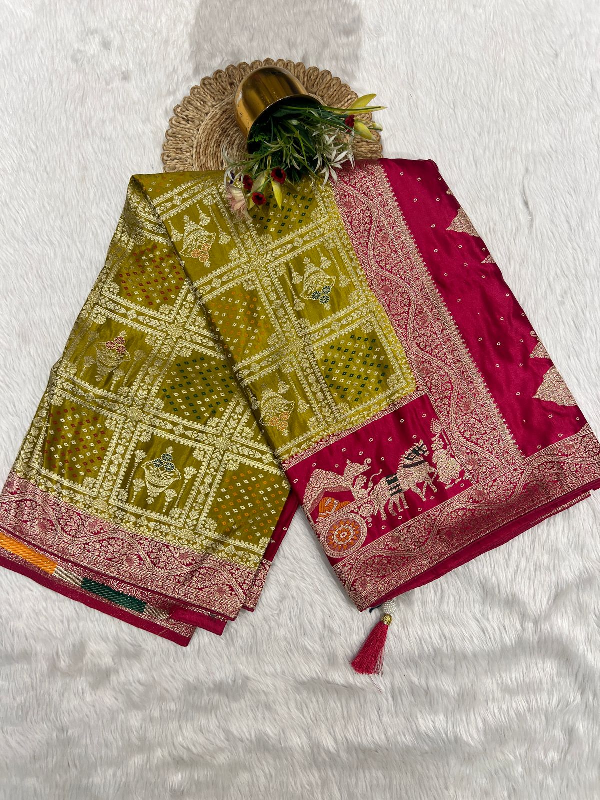 💫 Bandhani Gharchola Saree with Lagdi Patto & Latkan | Heavy Dual-Tone Pallu | Designer Border 🧵✨