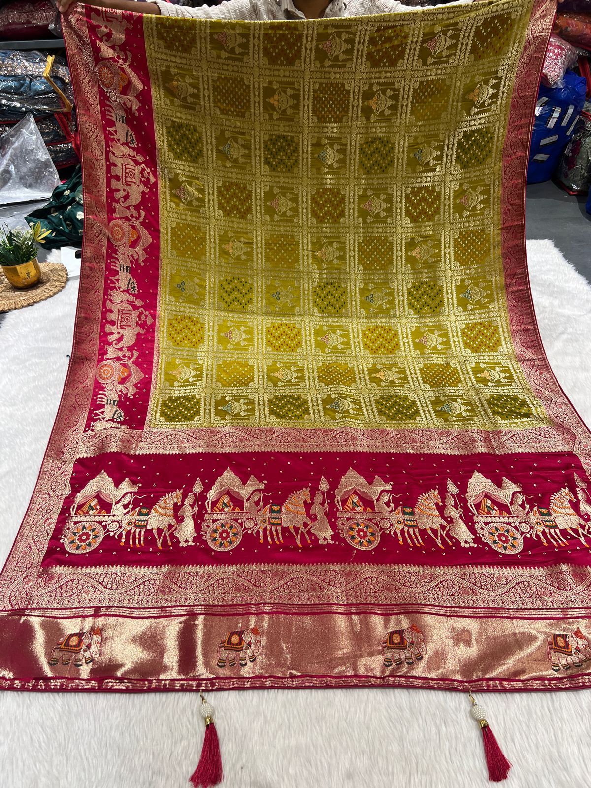 💫 Bandhani Gharchola Saree with Lagdi Patto & Latkan | Heavy Dual-Tone Pallu | Designer Border 🧵✨
