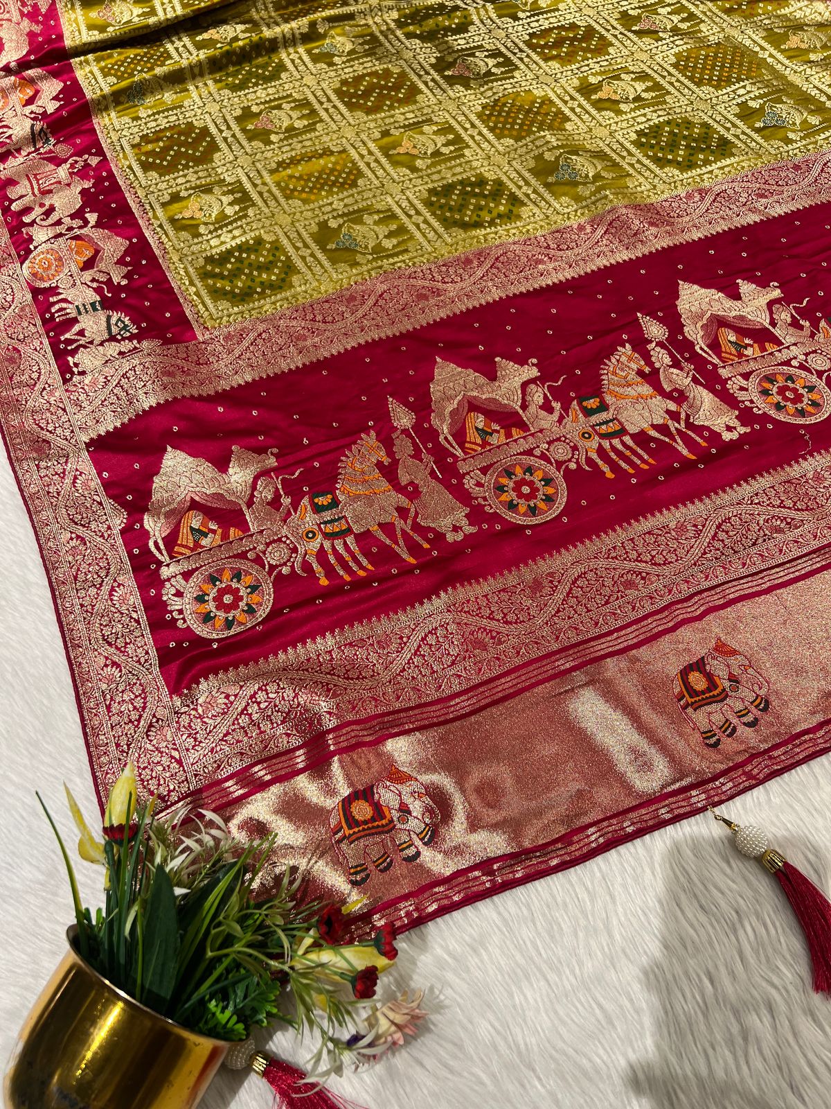 💫 Bandhani Gharchola Saree with Lagdi Patto & Latkan | Heavy Dual-Tone Pallu | Designer Border 🧵✨