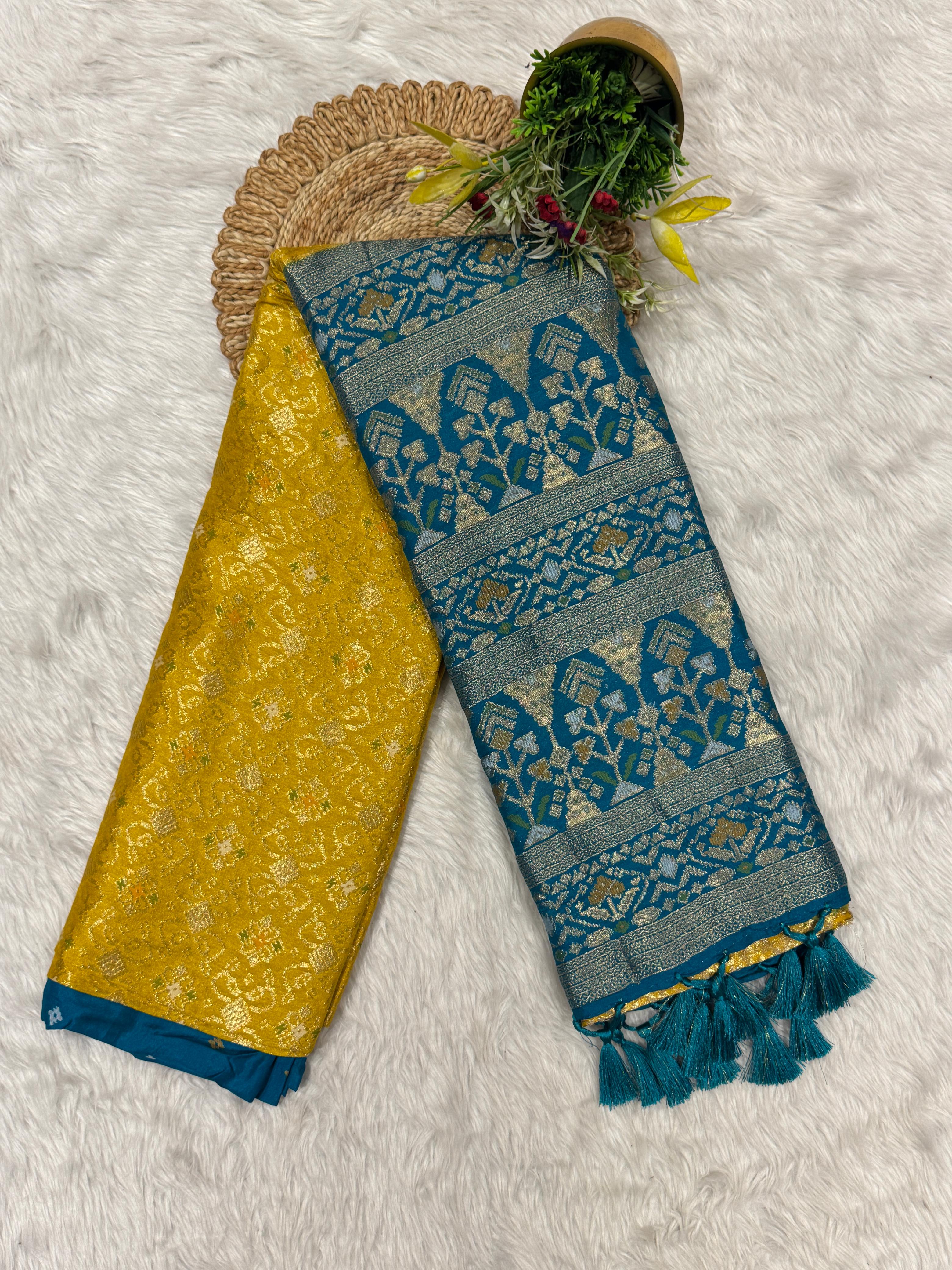 🌟 Double Colour Designer Party Wear Saree 💃 | Contrast Pallu with Resham Jalar Border ✨ | Shagun Fashion Exclusive