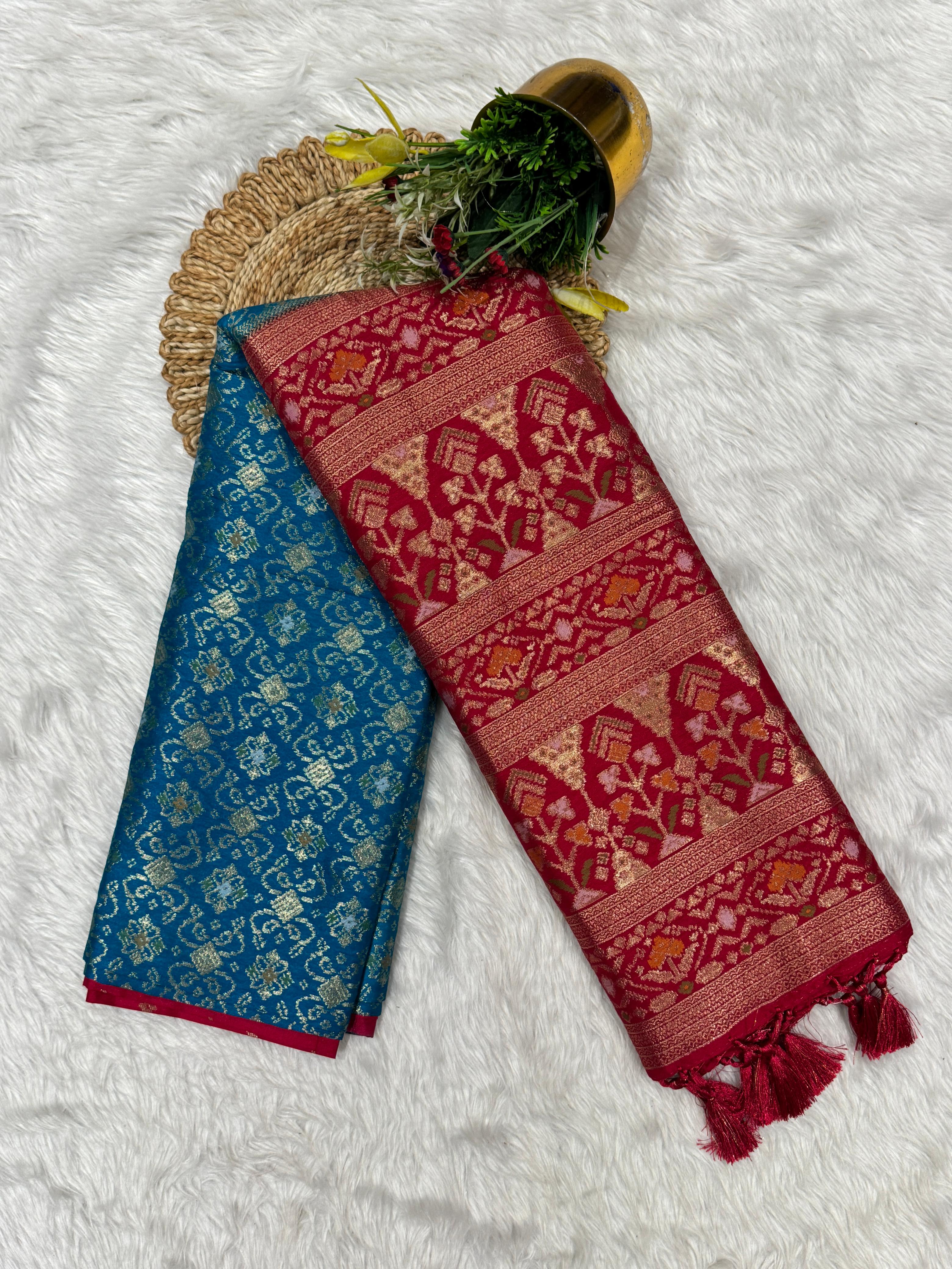🌟 Double Colour Designer Party Wear Saree 💃 | Contrast Pallu with Resham Jalar Border ✨ | Shagun Fashion Exclusive