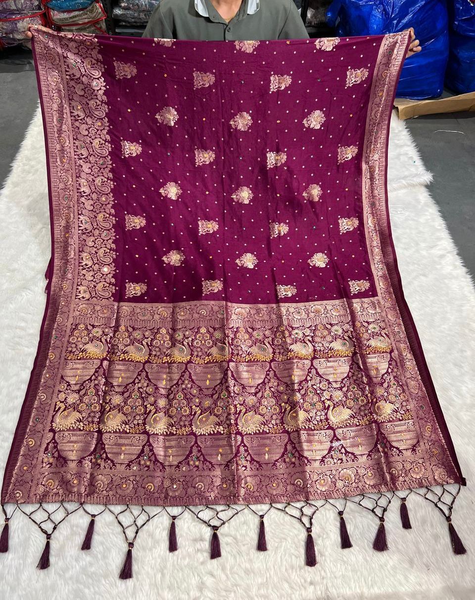Heavy Work Saree for Wedding & Party 🎉 | Full Embroidery with Jaal Pallu ✨ | Shagun Fashion Exclusive