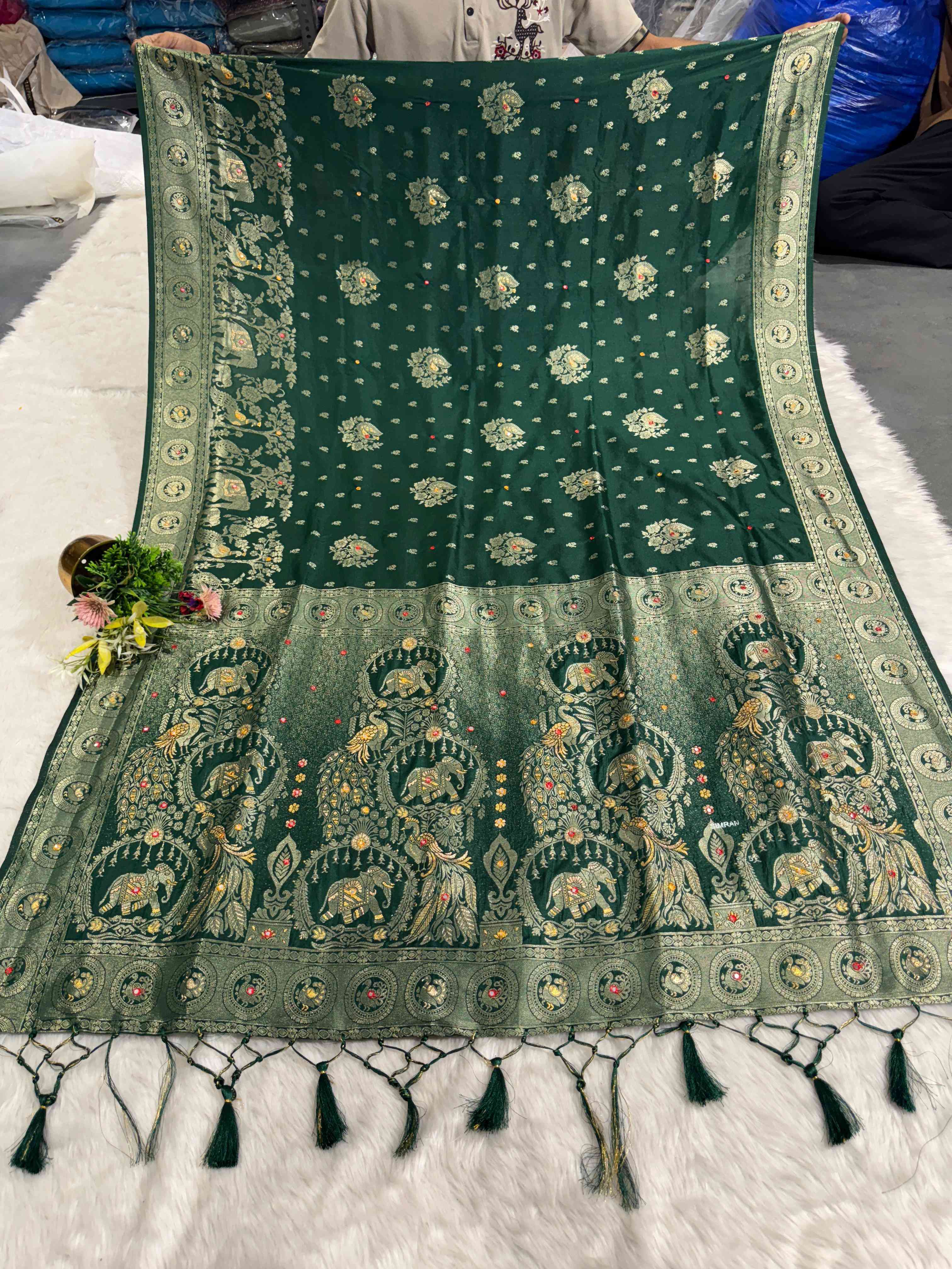 Heavy Designer Silk Saree with Elephant Pallu & Peacock Border Work | Party Wear Saree by Shagun Fashion 🦚🐘✨
