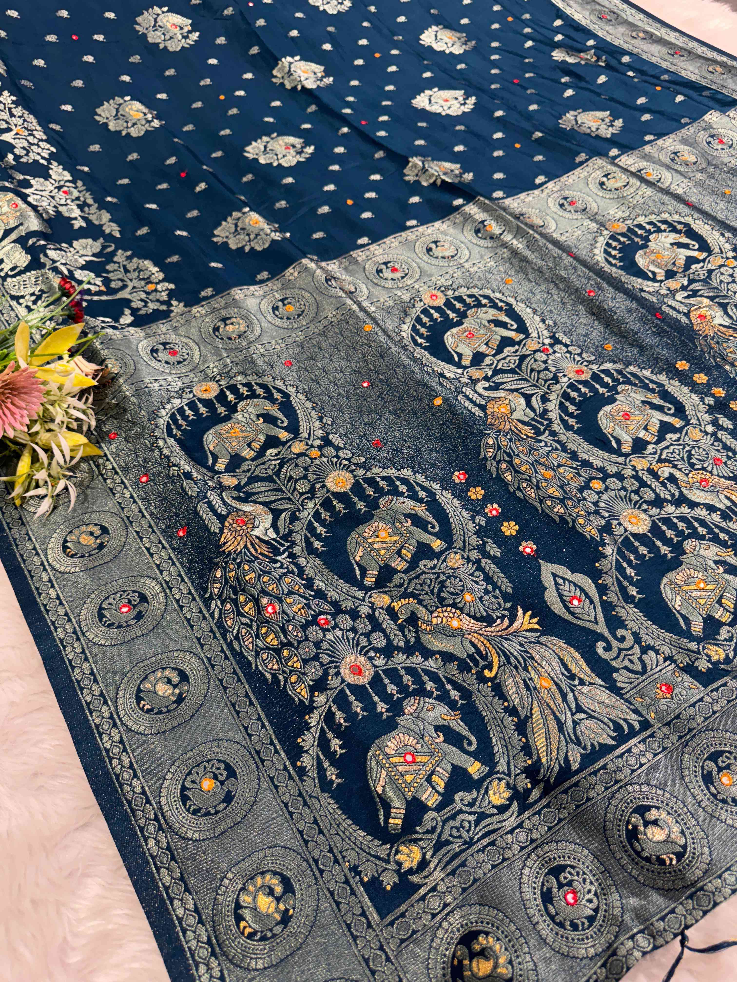 Heavy Designer Silk Saree with Elephant Pallu & Peacock Border Work | Party Wear Saree by Shagun Fashion 🦚🐘✨