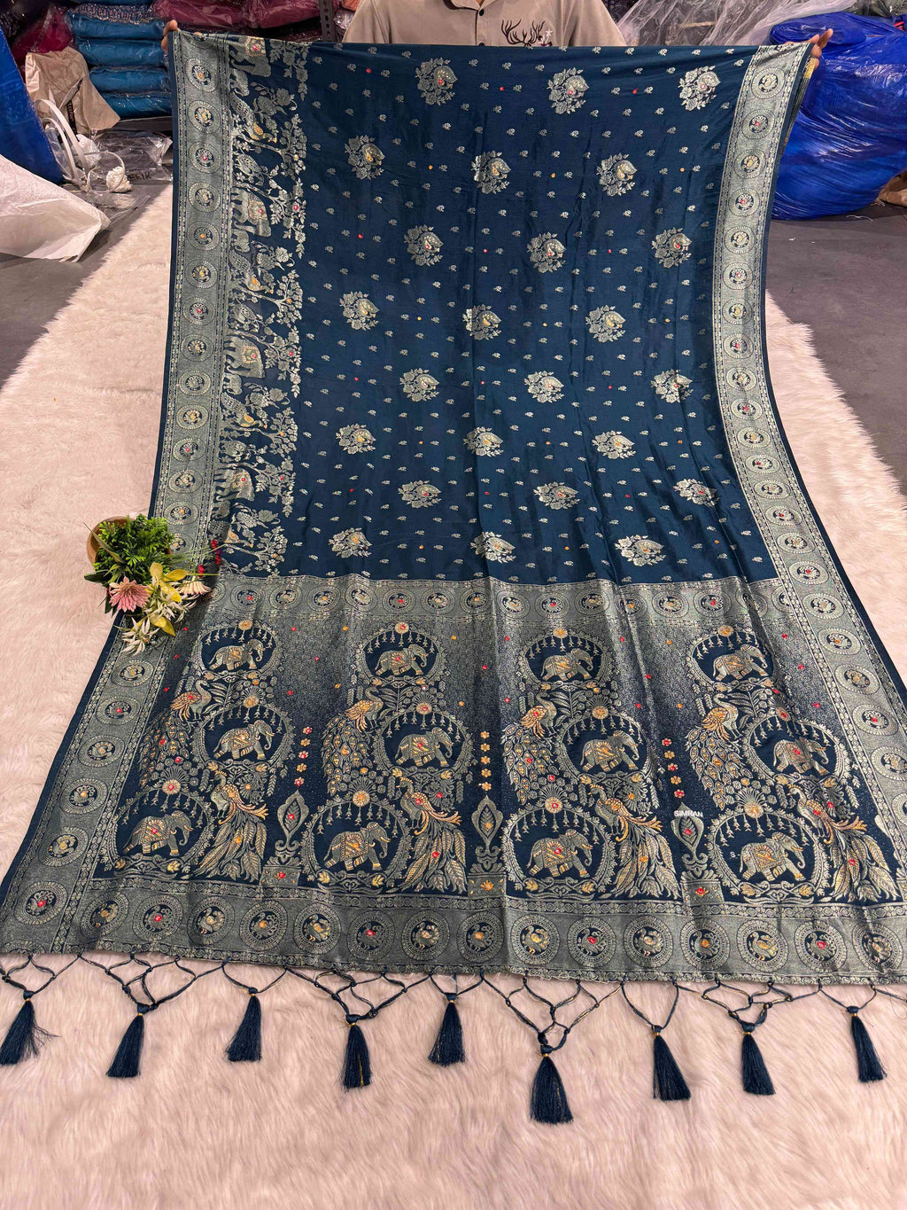 Heavy Designer Silk Saree with Elephant Pallu & Peacock Border Work | Party Wear Saree by Shagun Fashion 🦚🐘✨