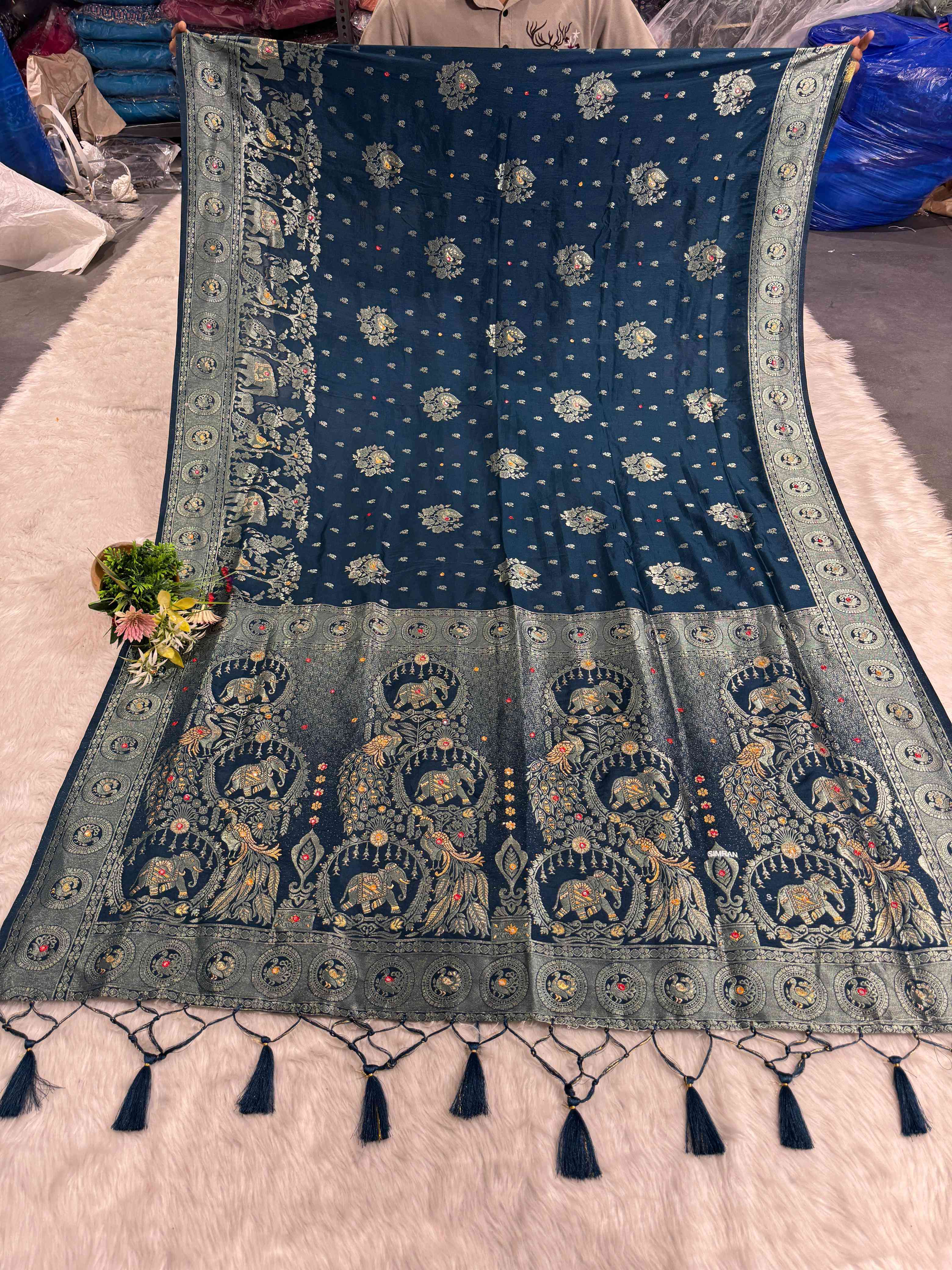 Heavy Designer Silk Saree with Elephant Pallu & Peacock Border Work | Party Wear Saree by Shagun Fashion 🦚🐘✨