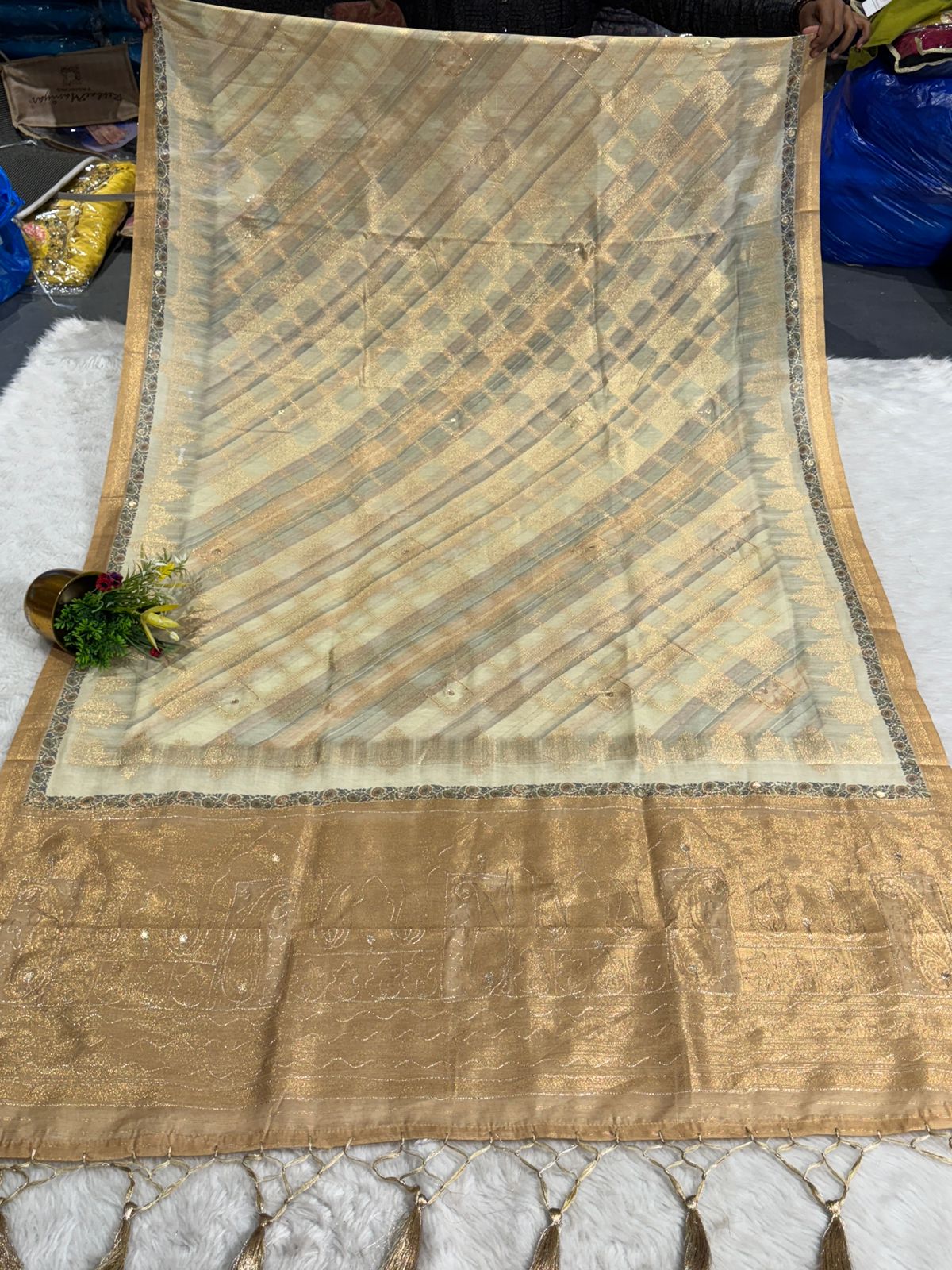 Luxury Organza Saree with Heavy Jari Work ✨ | Silky Tissue Designer Saree at ₹1850 | Shagun Sarees & Zankhi Boutique