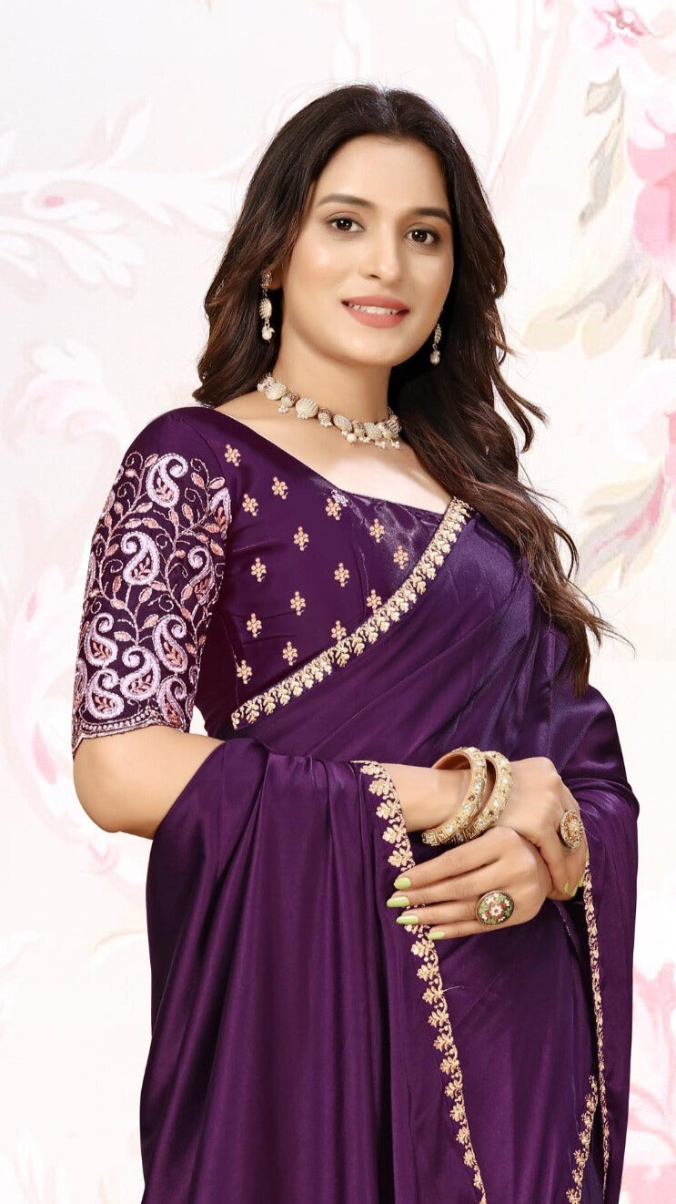 ✨ Premium Melbourne Satin Saree for Weddings & Parties – By Pankhu Fashion 💫