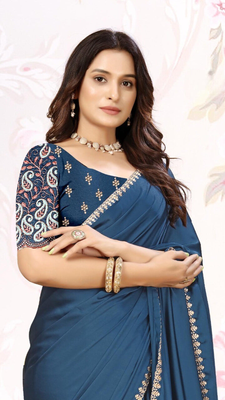 ✨ Premium Melbourne Satin Saree for Weddings & Parties – By Pankhu Fashion 💫