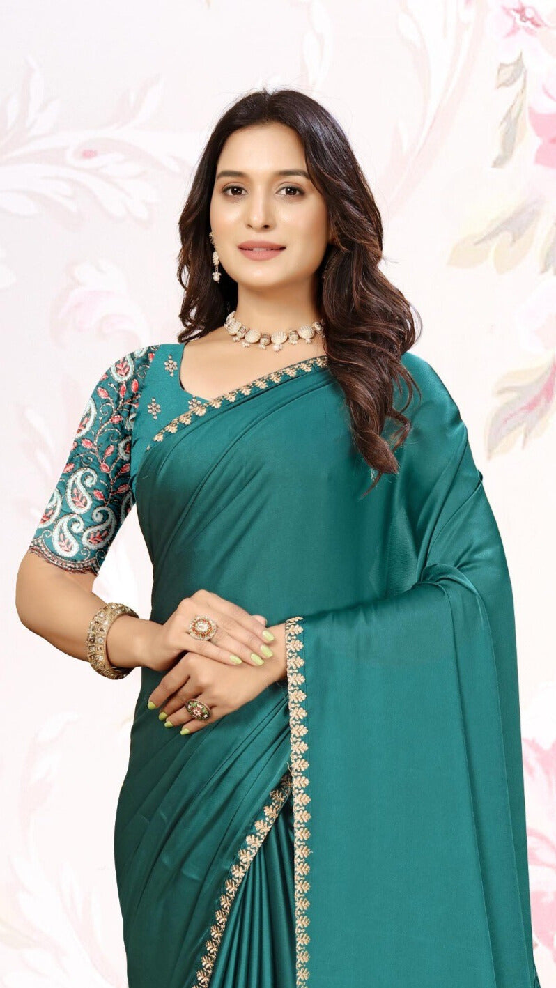 ✨ Premium Melbourne Satin Saree for Weddings & Parties – By Pankhu Fashion 💫
