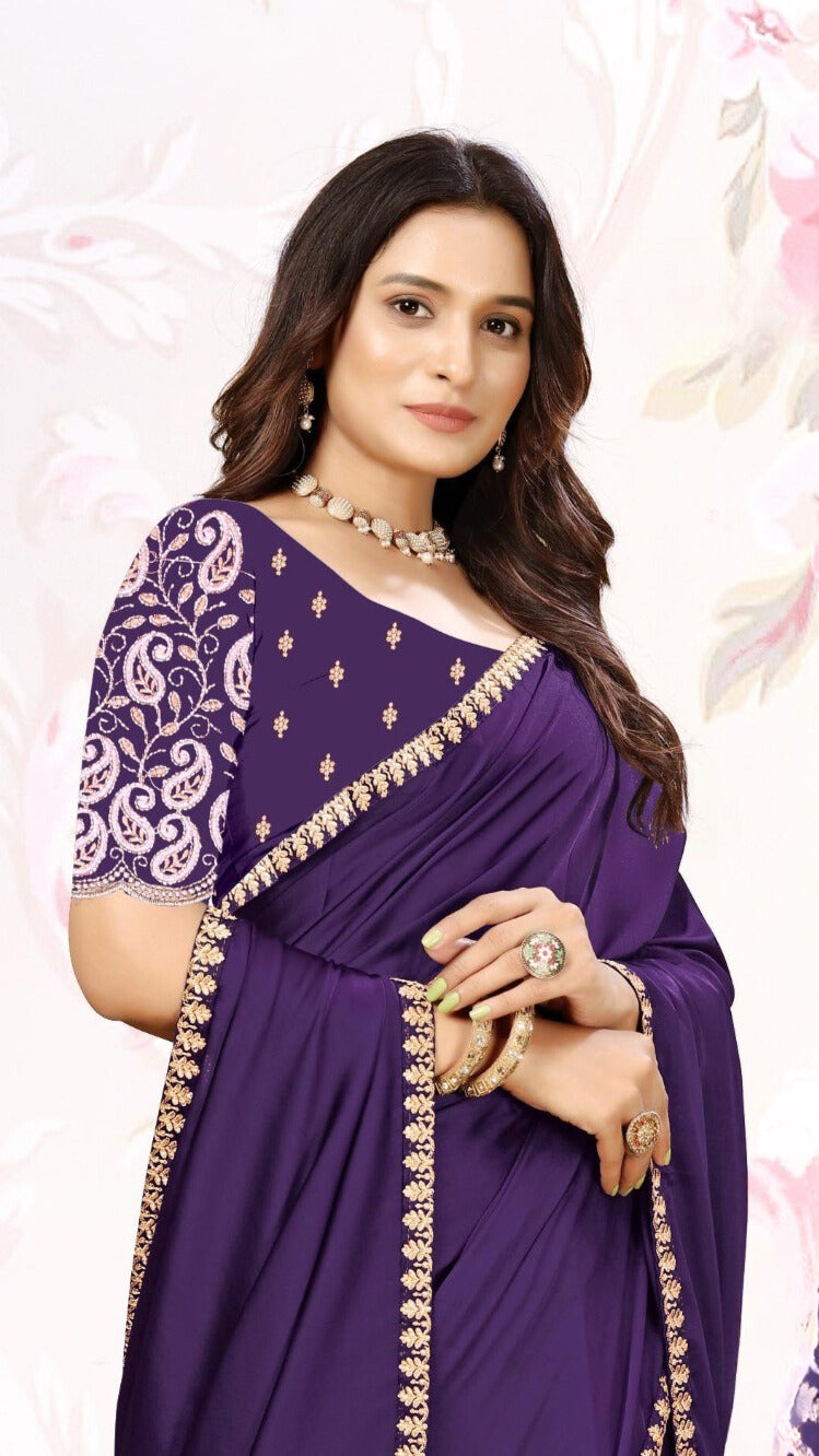 ✨ Premium Melbourne Satin Saree for Weddings & Parties – By Pankhu Fashion 💫