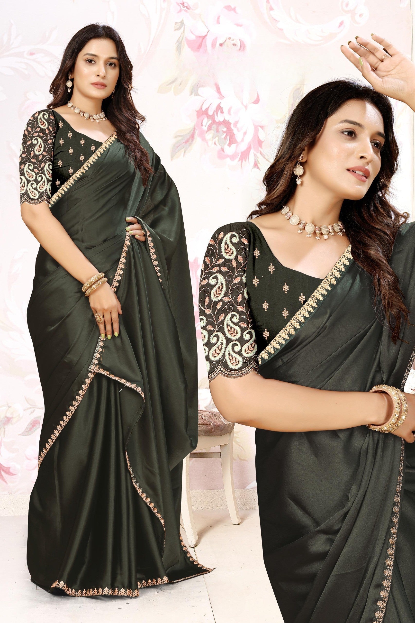 ✨ Premium Melbourne Satin Saree for Weddings & Parties – By Pankhu Fashion 💫