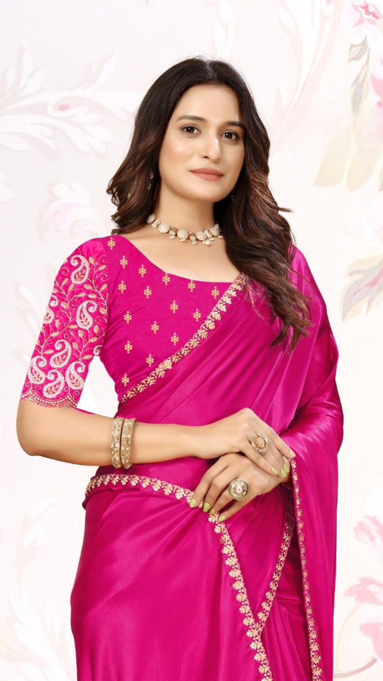 ✨ Premium Melbourne Satin Saree for Weddings & Parties – By Pankhu Fashion 💫