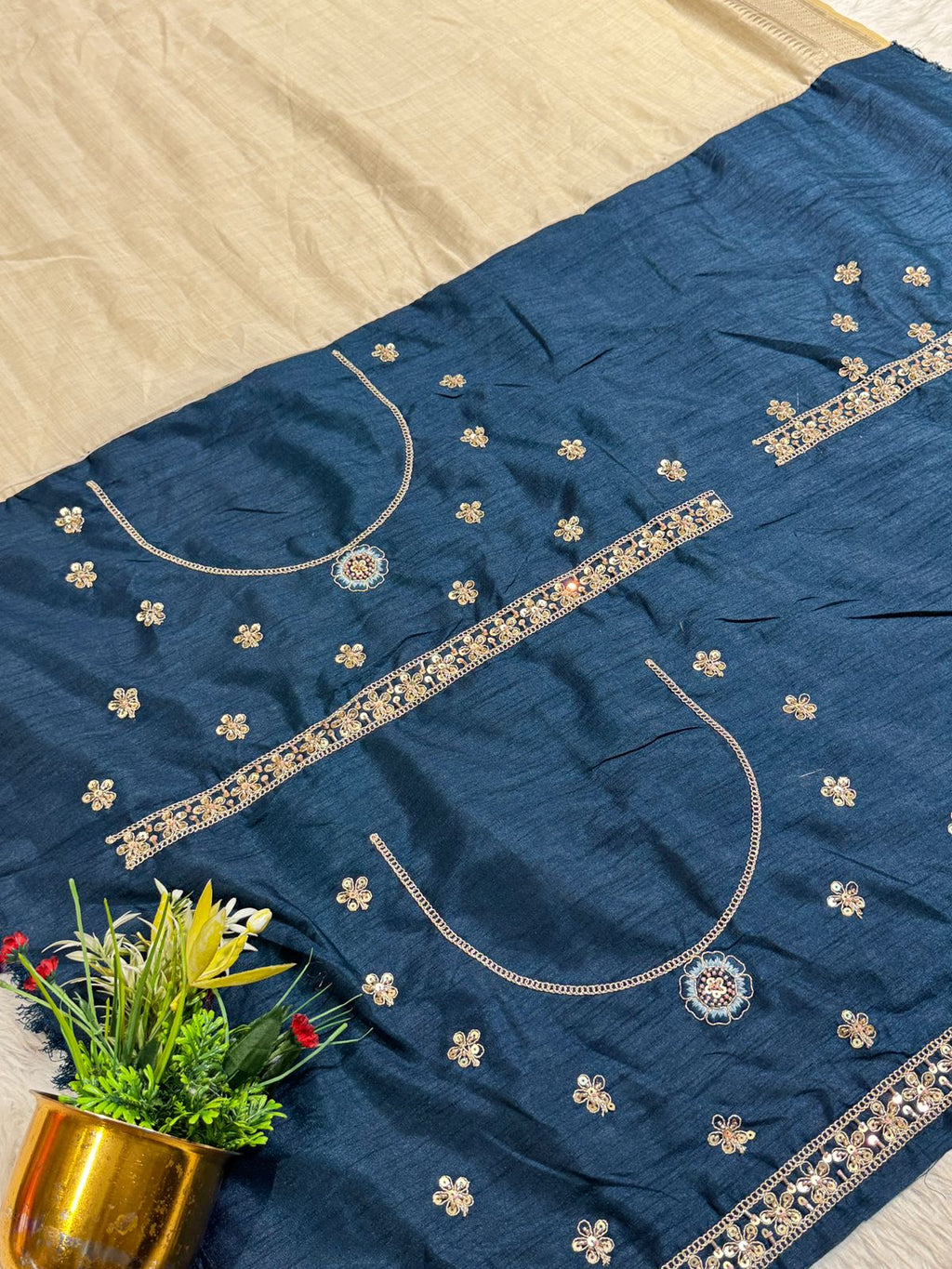 ✨ Elegant Beige Tissue Silk Saree with Peacock Embroidery & Designer Blouse | Party Wear Saree by Shagun Fashion