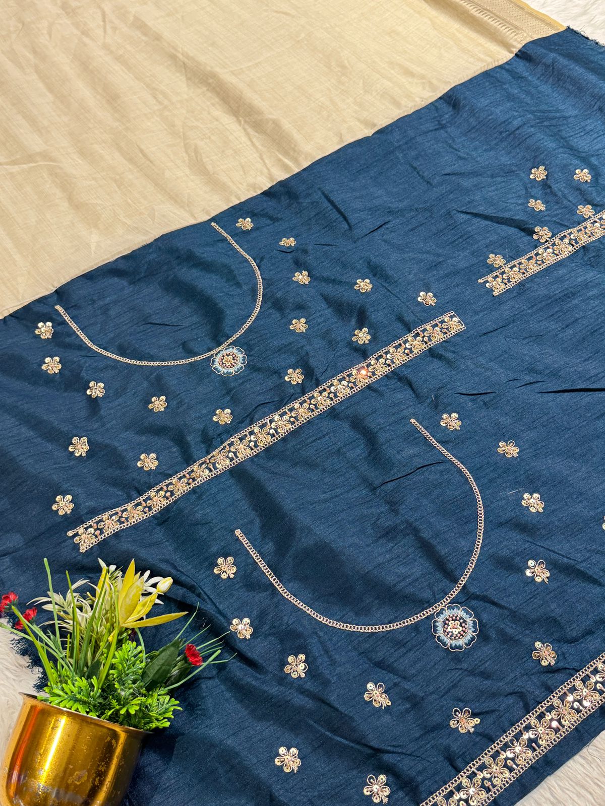 ✨ Elegant Beige Tissue Silk Saree with Peacock Embroidery & Designer Blouse | Party Wear Saree by Shagun Fashion