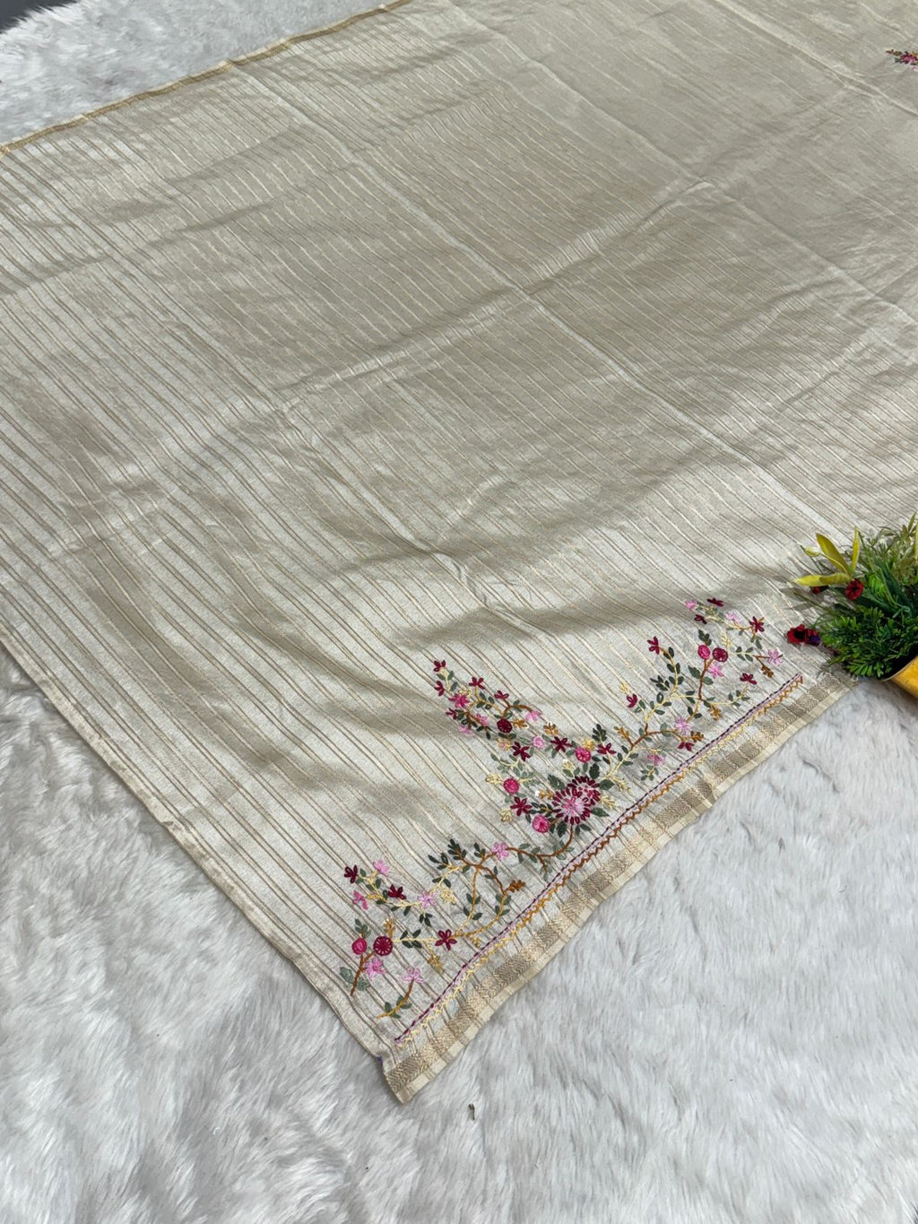 Elegant Cotton Embroidered Saree for Women 🌸 | Soft Beige Floral Thread Work | Daily & Festive Wear by Shagun Sarees