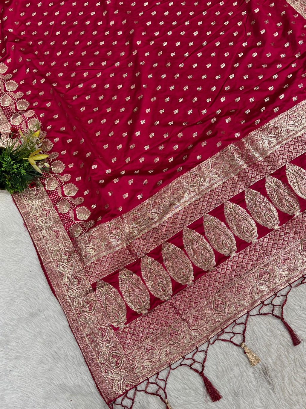 Premium Satin Embroidered Saree with Zari Border & Tassel Pallu – Shagun Sarees Exclusive ✨