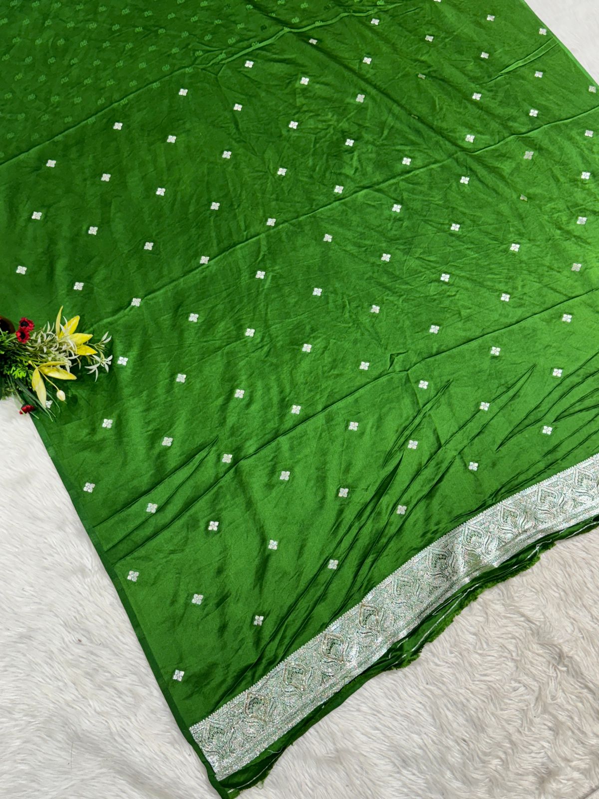 Premium Satin Embroidered Saree with Zari Border & Tassel Pallu – Shagun Sarees Exclusive ✨