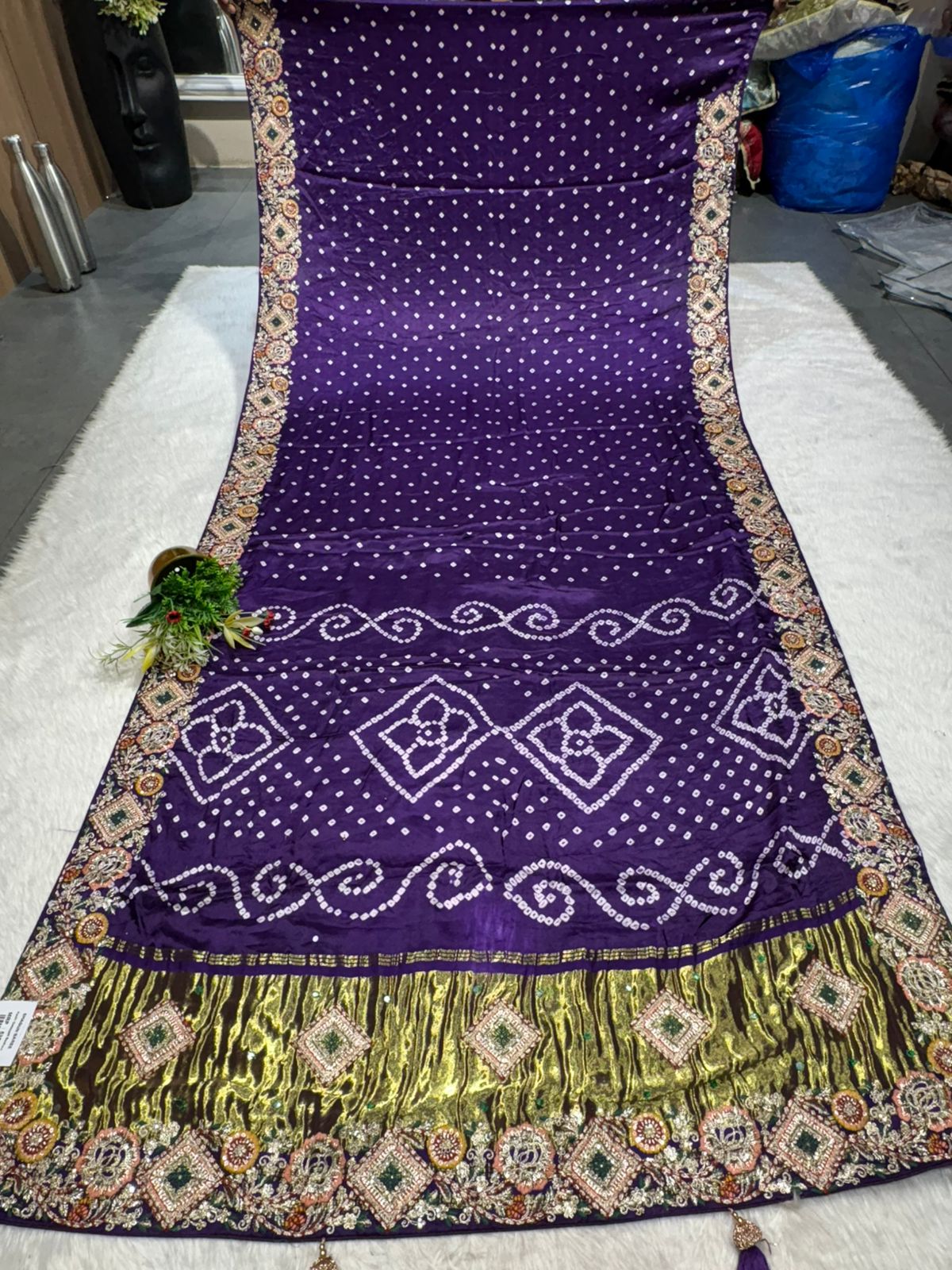 🪔 Traditional Bandhani Saree with Kachhi Embroidery & Mirror Work | Festive & Wedding Wear