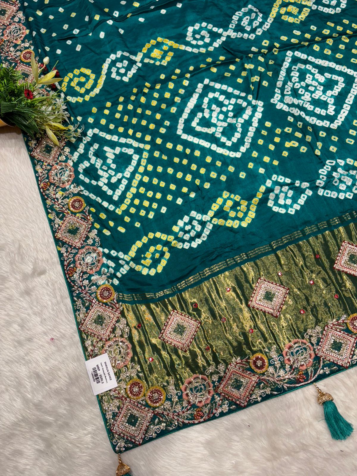 🪔 Traditional Bandhani Saree with Kachhi Embroidery & Mirror Work | Festive & Wedding Wear