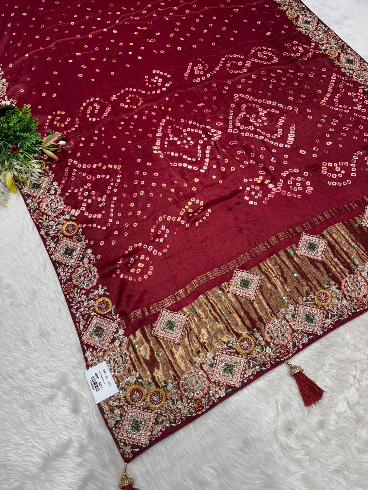 🪔 Traditional Bandhani Saree with Kachhi Embroidery & Mirror Work | Festive & Wedding Wear