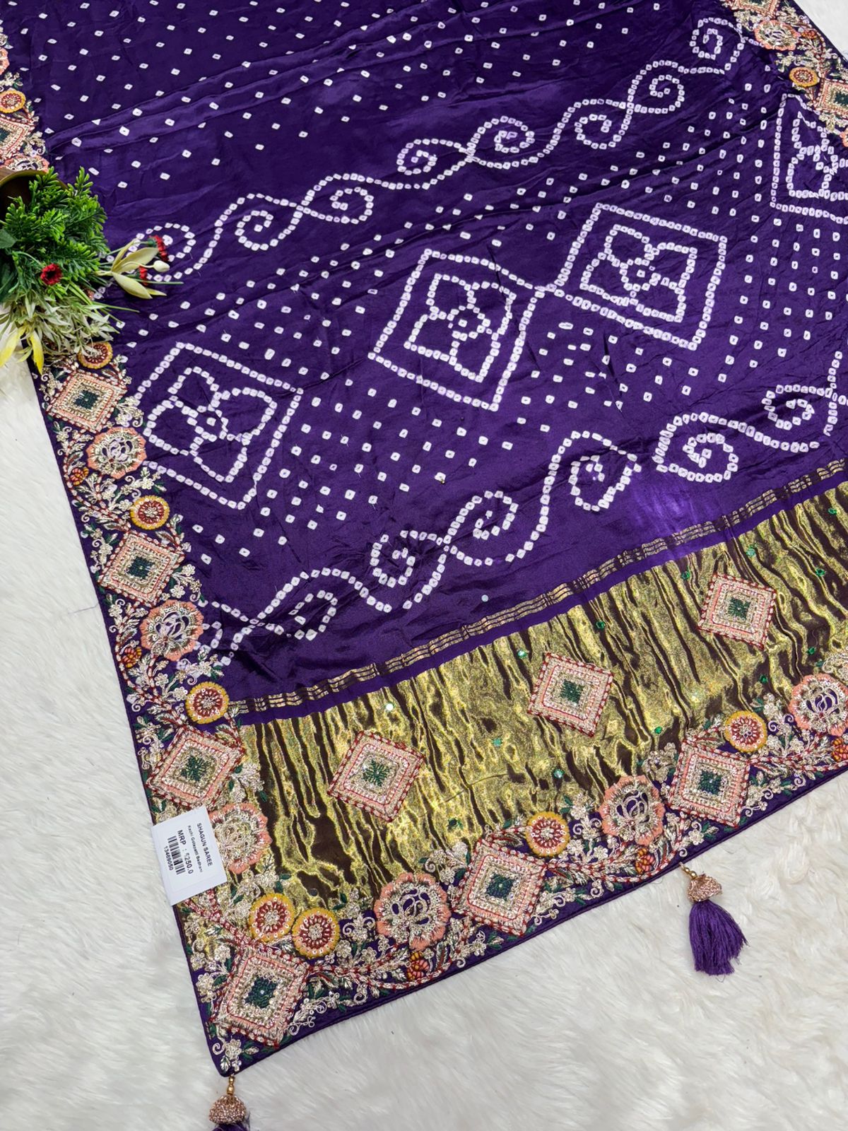 🪔 Traditional Bandhani Saree with Kachhi Embroidery & Mirror Work | Festive & Wedding Wear