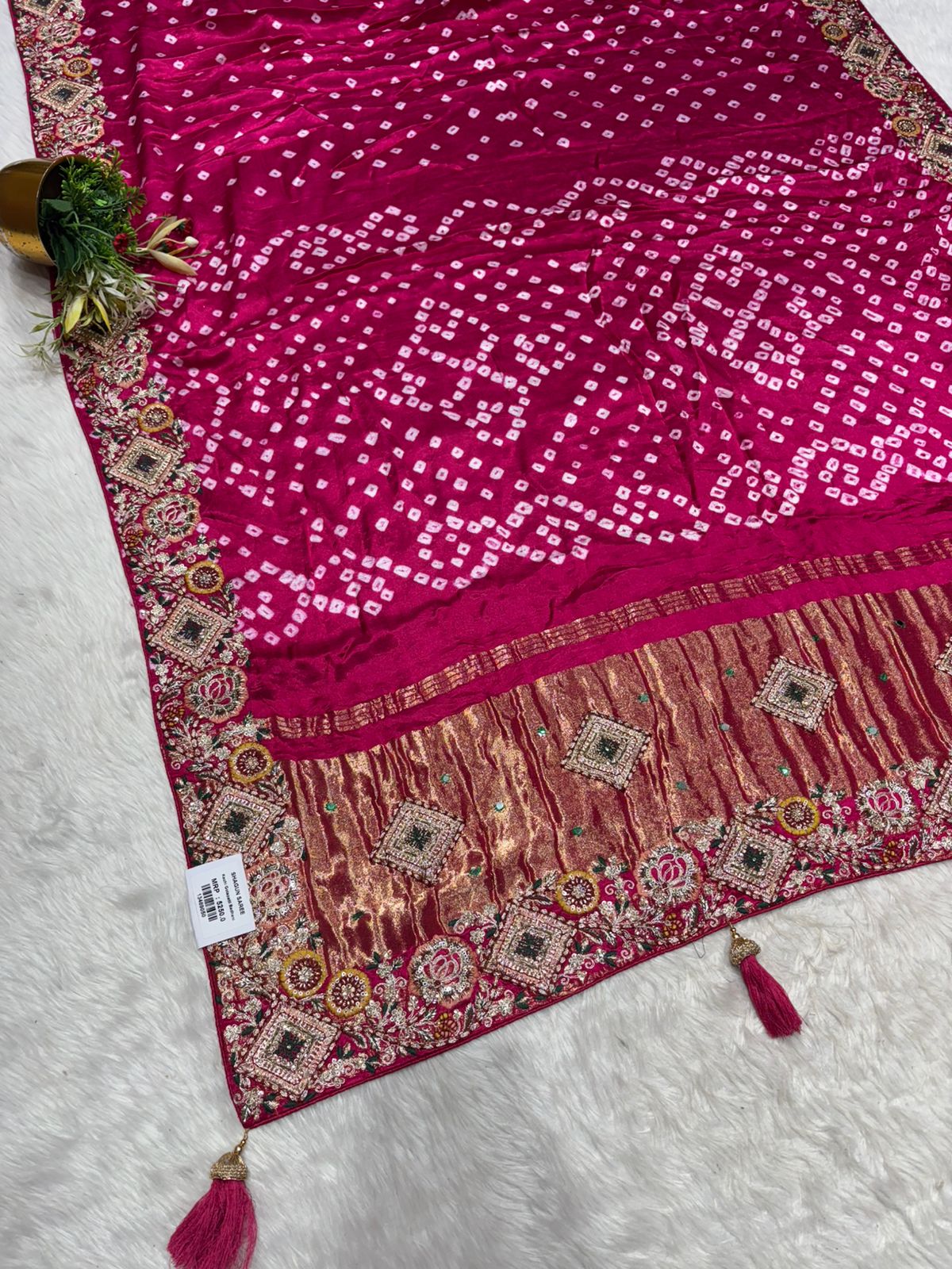 🪔 Traditional Bandhani Saree with Kachhi Embroidery & Mirror Work | Festive & Wedding Wear