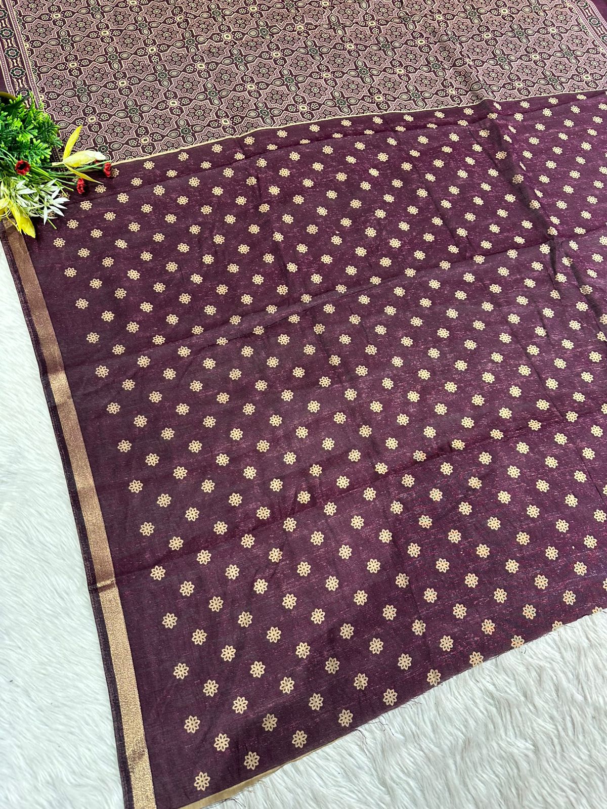 Elegant Ajrakh Print Soft Cotton Saree with Traditional Motifs & Rich Pallu – Shagun Sarees Exclusive 🌿