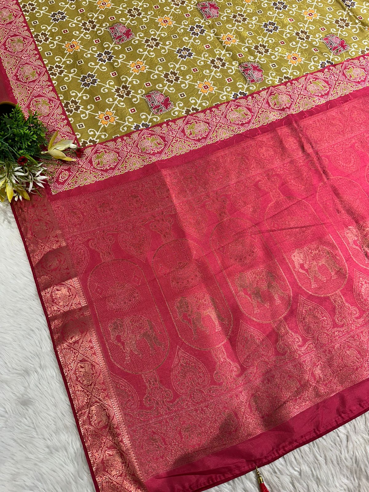 "Traditional Patola Style Saree with Rich Zari Elephant Pallu 🐘 | Shagun Fashion Exclusive"