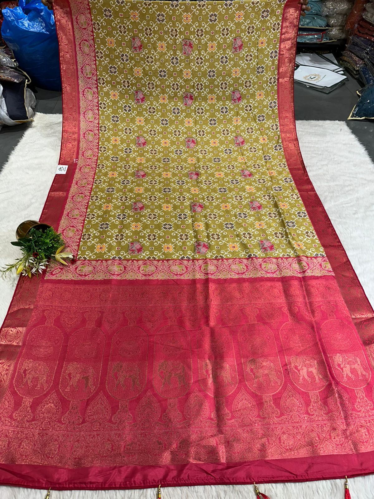 "Traditional Patola Style Saree with Rich Zari Elephant Pallu 🐘 | Shagun Fashion Exclusive"