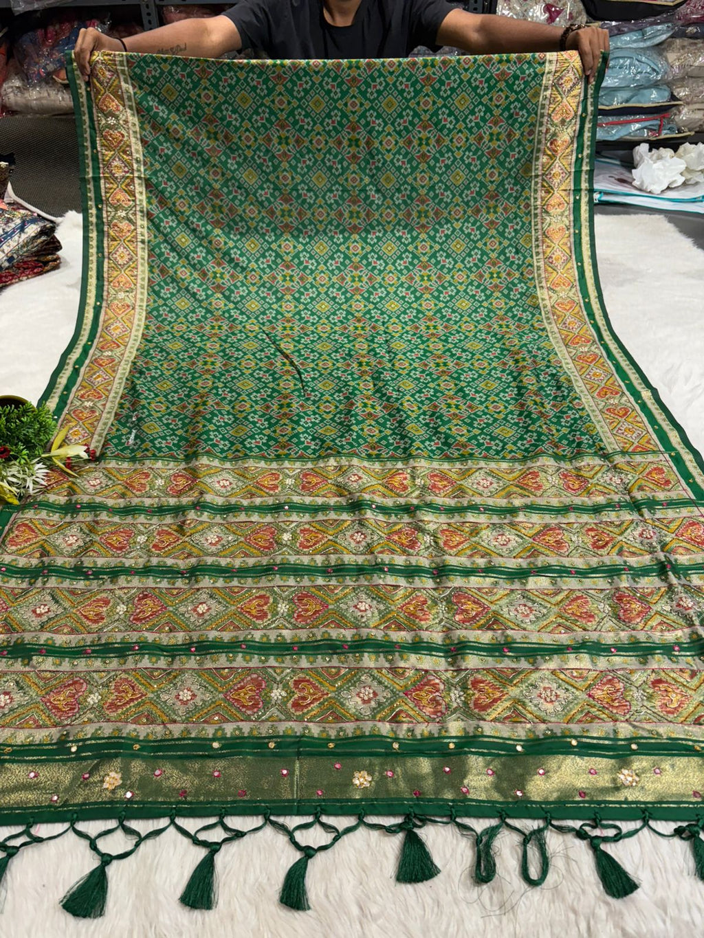 Traditional Patola Worked Saree with Heavy Embroidery & Zari Pallu | Wedding Wear by Shagun Sarees 💫