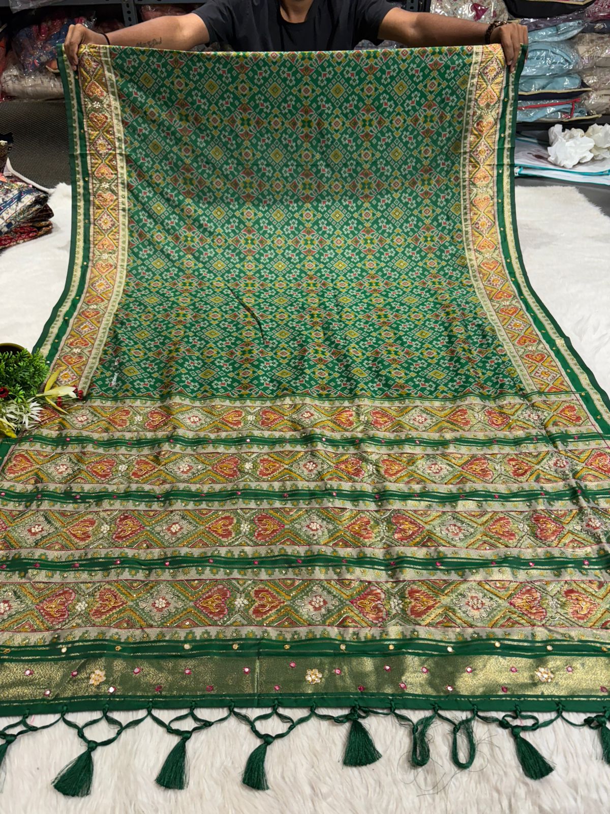 Traditional Patola Worked Saree with Heavy Embroidery & Zari Pallu | Wedding Wear by Shagun Sarees 💫