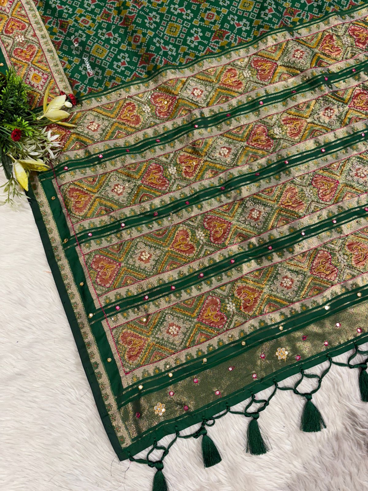 Traditional Patola Worked Saree with Heavy Embroidery & Zari Pallu | Wedding Wear by Shagun Sarees 💫