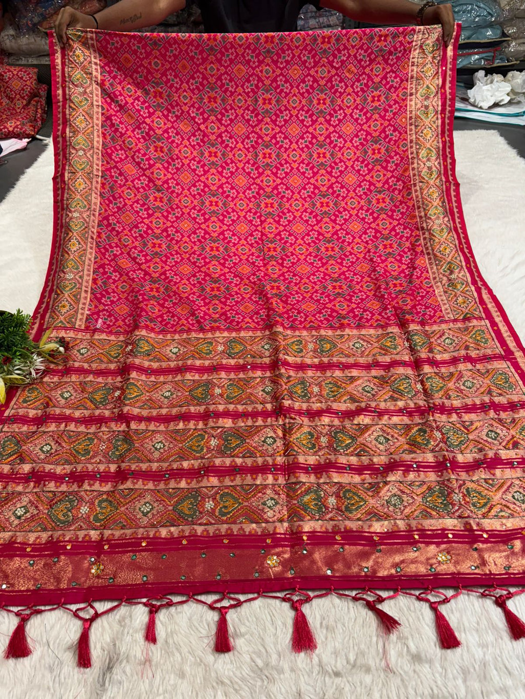 Traditional Patola Worked Saree with Heavy Embroidery & Zari Pallu | Wedding Wear by Shagun Sarees 💫