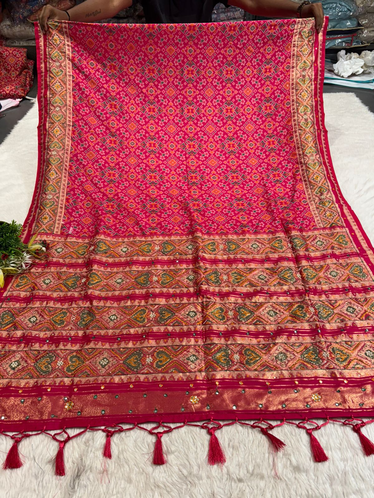 Traditional Patola Worked Saree with Heavy Embroidery & Zari Pallu | Wedding Wear by Shagun Sarees 💫