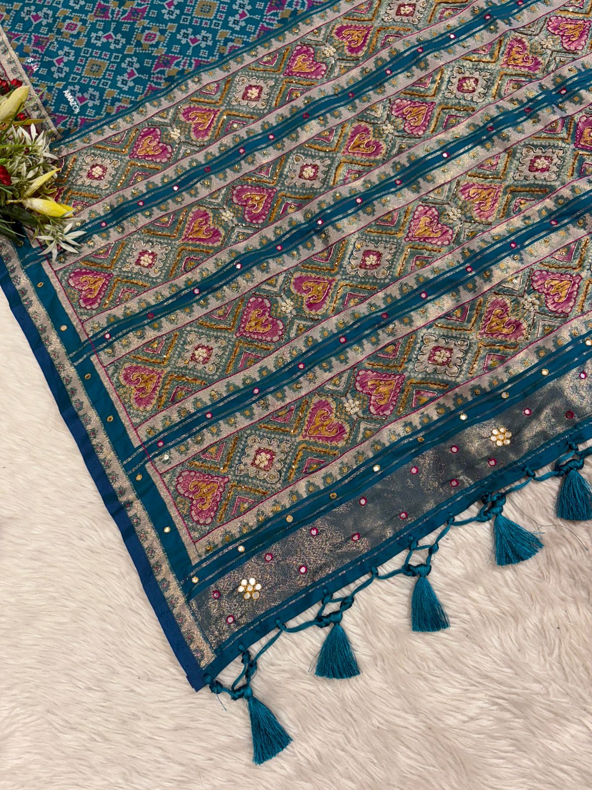 Traditional Patola Worked Saree with Heavy Embroidery & Zari Pallu | Wedding Wear by Shagun Sarees 💫
