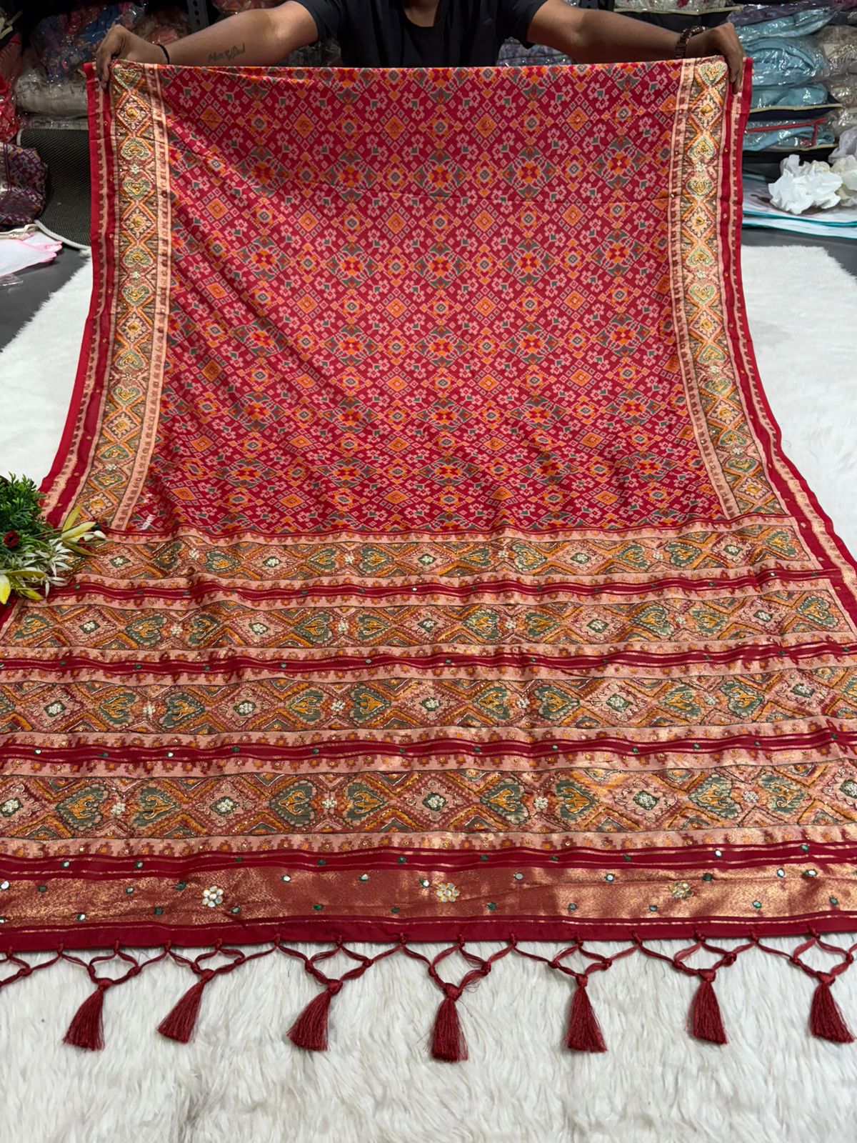 Traditional Patola Worked Saree with Heavy Embroidery & Zari Pallu | Wedding Wear by Shagun Sarees 💫