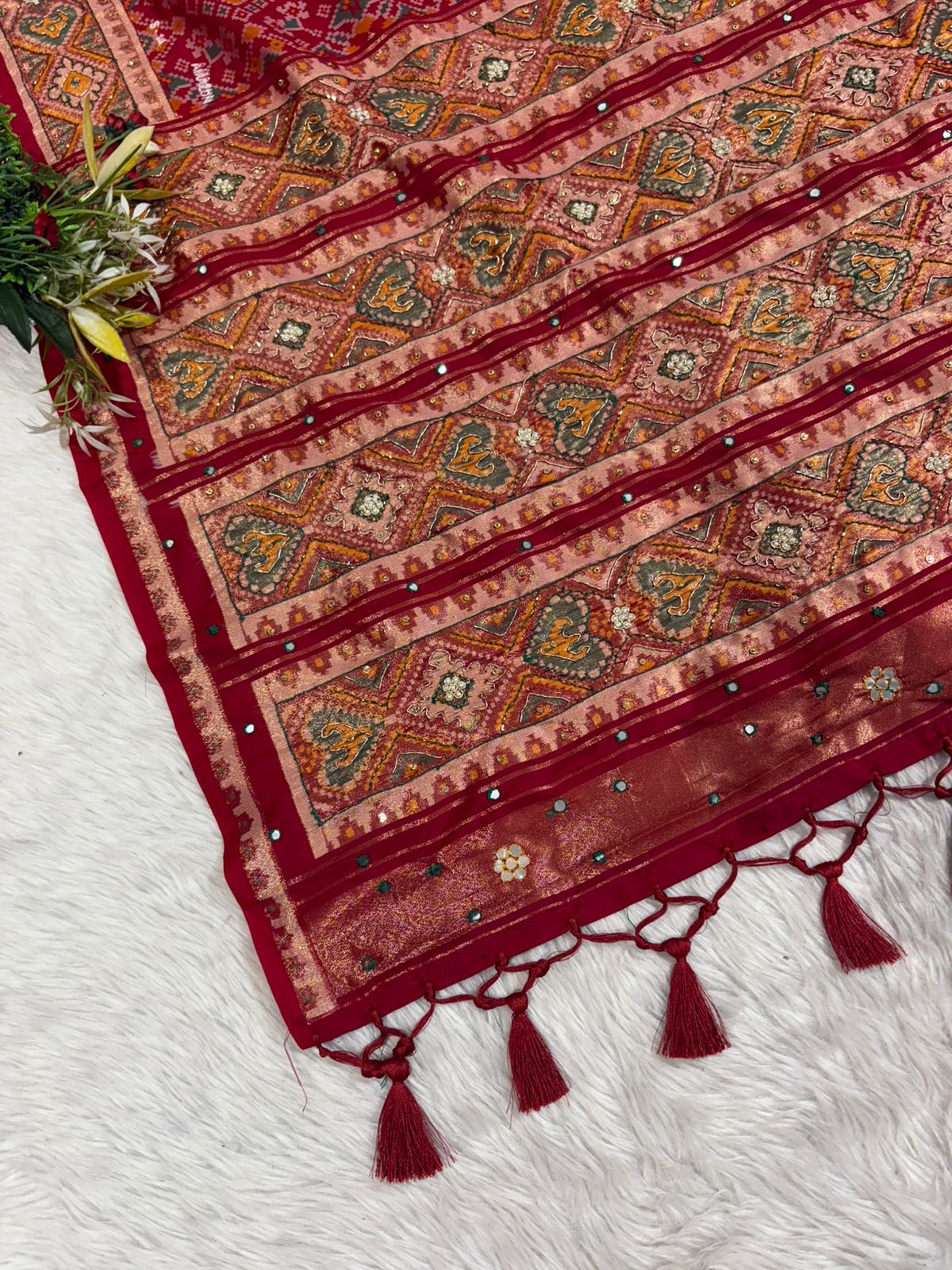 Traditional Patola Worked Saree with Heavy Embroidery & Zari Pallu | Wedding Wear by Shagun Sarees 💫
