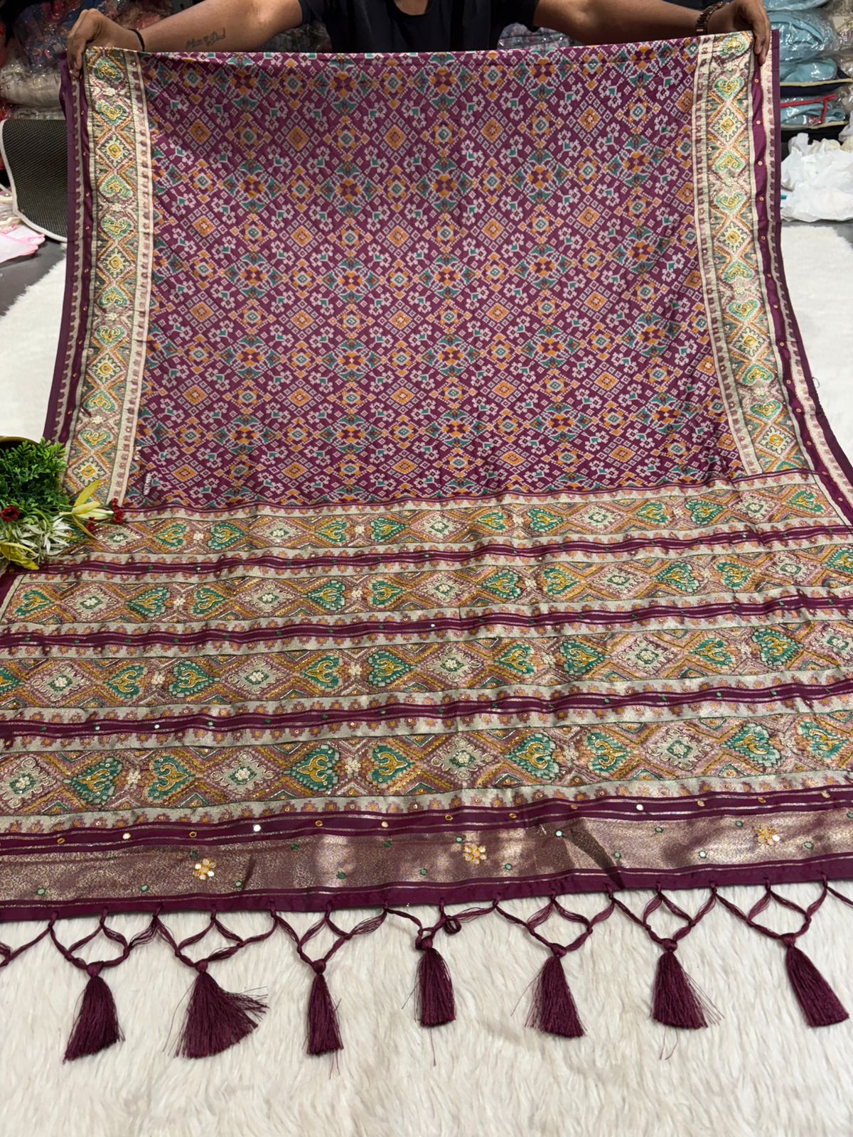 Traditional Patola Worked Saree with Heavy Embroidery & Zari Pallu | Wedding Wear by Shagun Sarees 💫