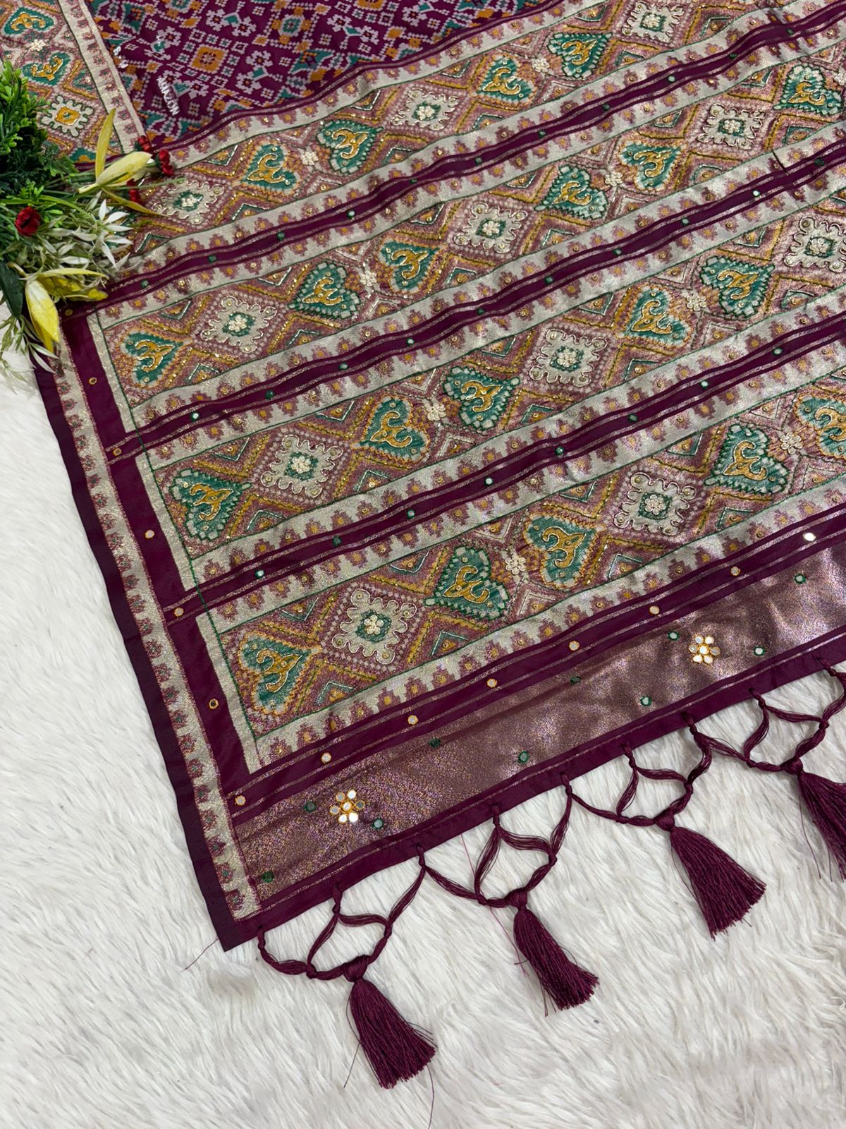 Traditional Patola Worked Saree with Heavy Embroidery & Zari Pallu | Wedding Wear by Shagun Sarees 💫