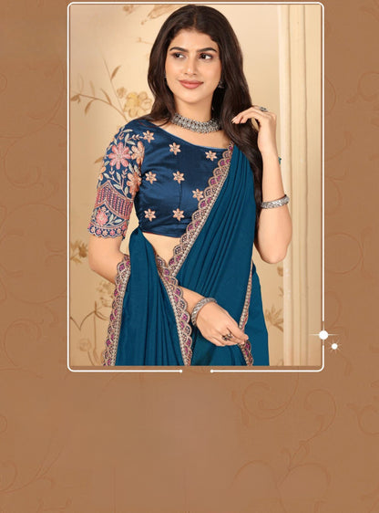 Designer Embroidered Saree with Heavy Blouse for Wedding & Party Wear