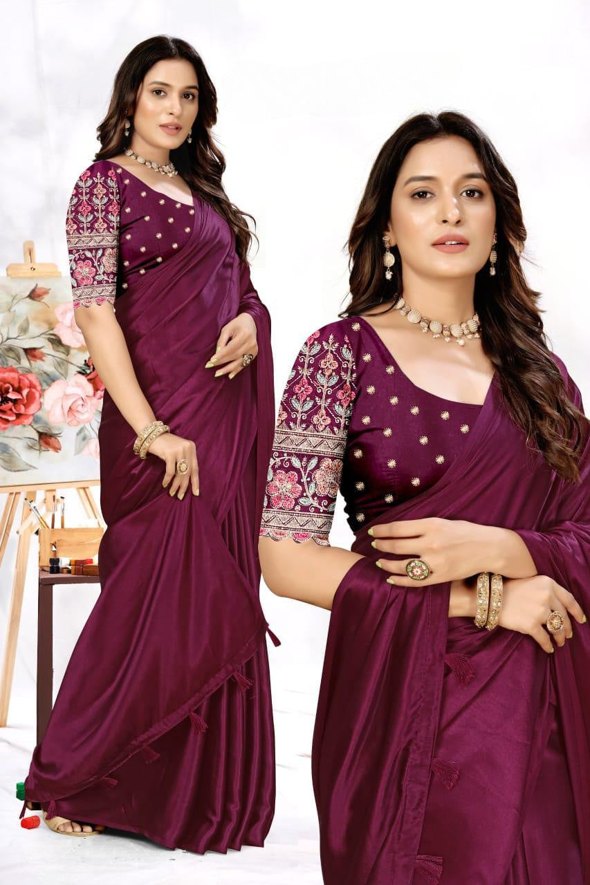 Elegant Embroidered Blouse Saree for Party & Festive Wear ✨ | Designer Saree