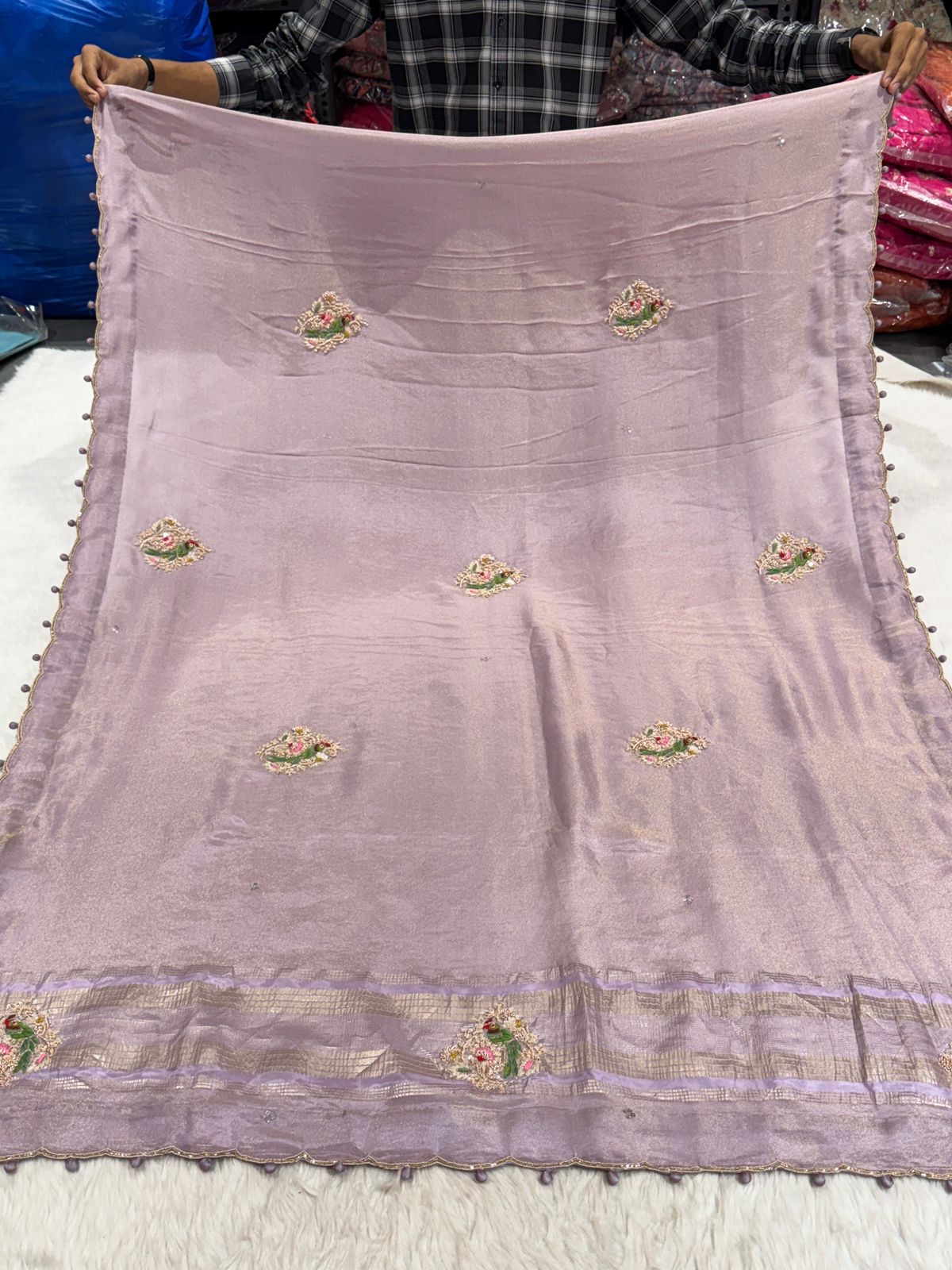Premium Pure Fabric Saree with Hand Embroidery 🪡 | Kalkati Work Saree for Wedding & Party Wear by Shagun Fashion