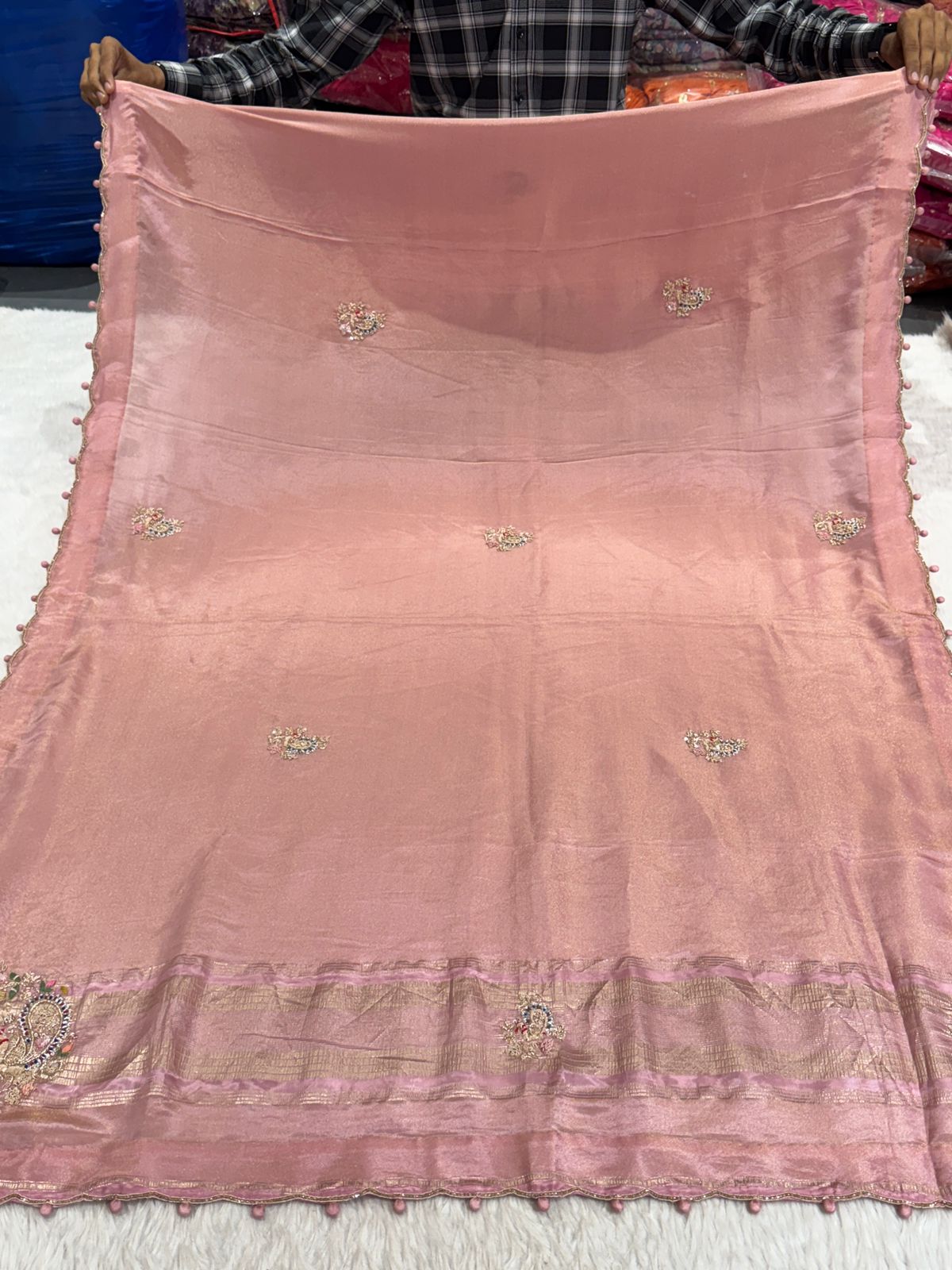 Premium Pure Fabric Saree with Hand Embroidery 🪡 | Kalkati Work Saree for Wedding & Party Wear by Shagun Fashion