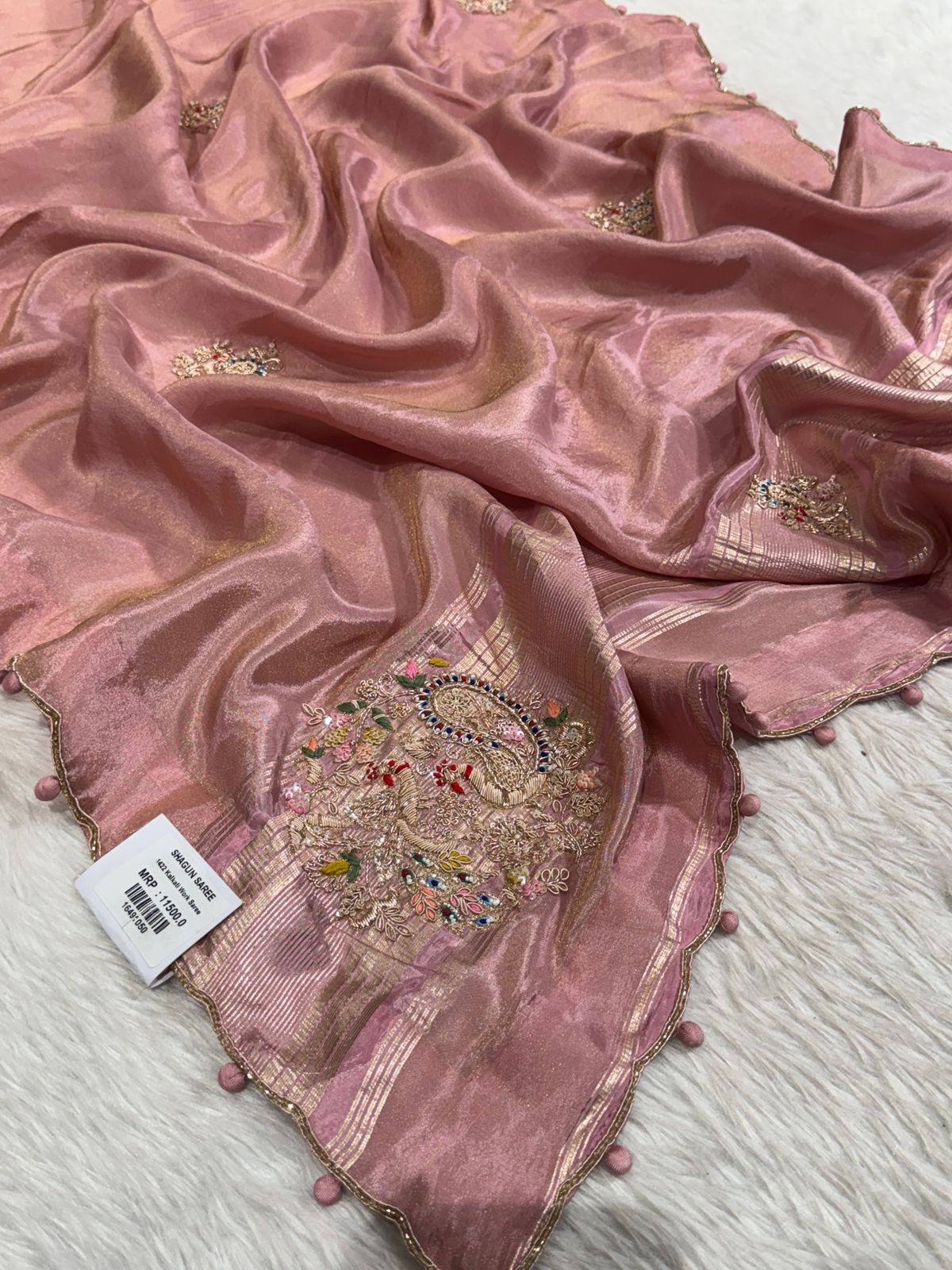 Premium Pure Fabric Saree with Hand Embroidery 🪡 | Kalkati Work Saree for Wedding & Party Wear by Shagun Fashion