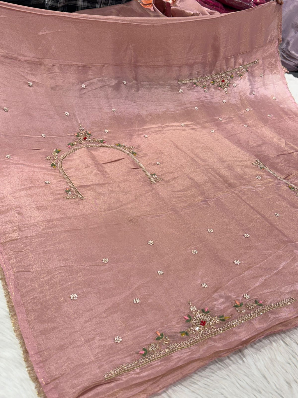 Premium Pure Fabric Saree with Hand Embroidery 🪡 | Kalkati Work Saree for Wedding & Party Wear by Shagun Fashion