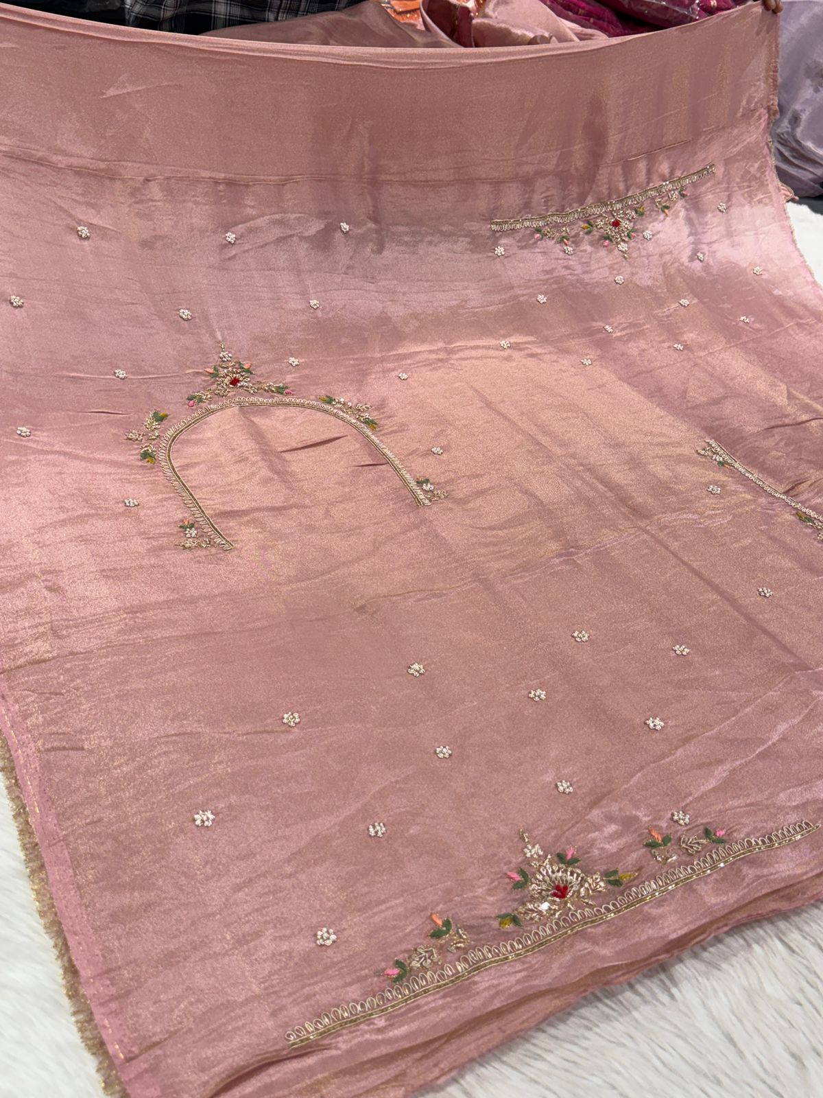 Premium Pure Fabric Saree with Hand Embroidery 🪡 | Kalkati Work Saree for Wedding & Party Wear by Shagun Fashion