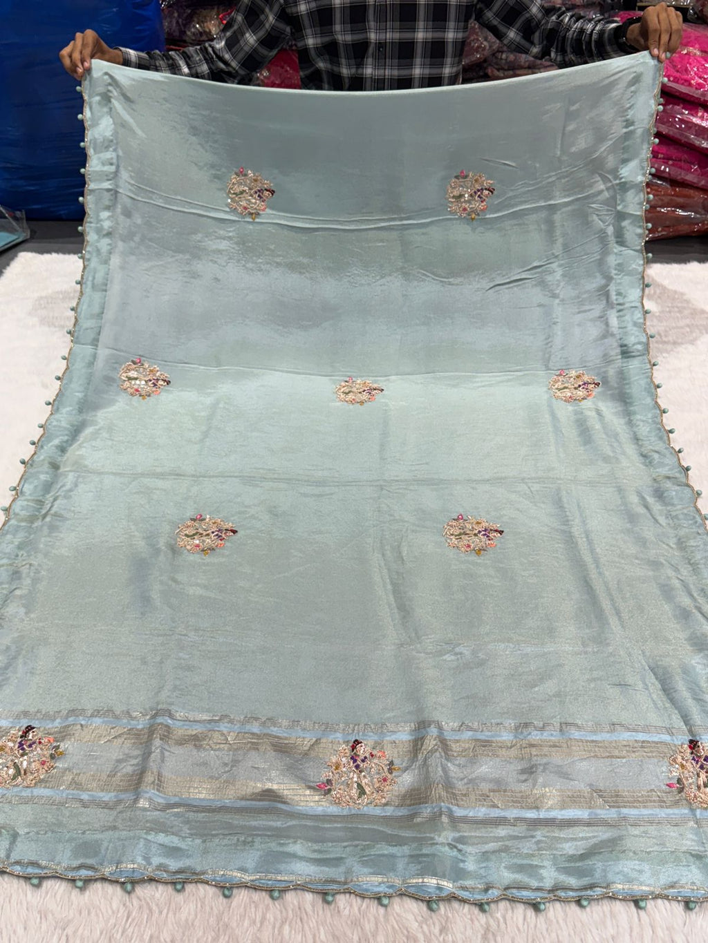 Premium Pure Fabric Saree with Hand Embroidery 🪡 | Kalkati Work Saree for Wedding & Party Wear by Shagun Fashion